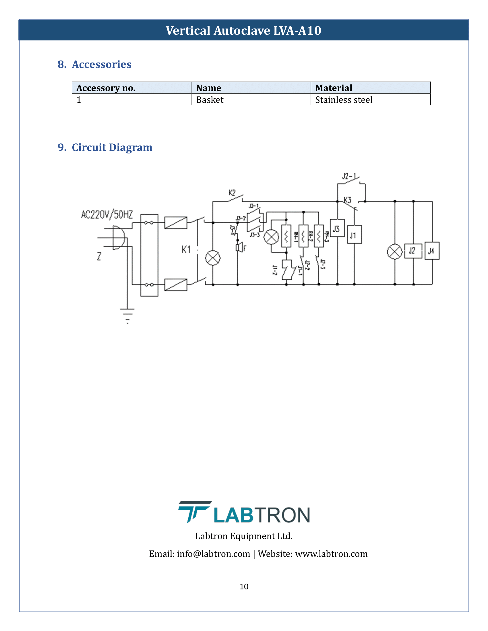 Vertical Autoclave LVA-A10 Manual