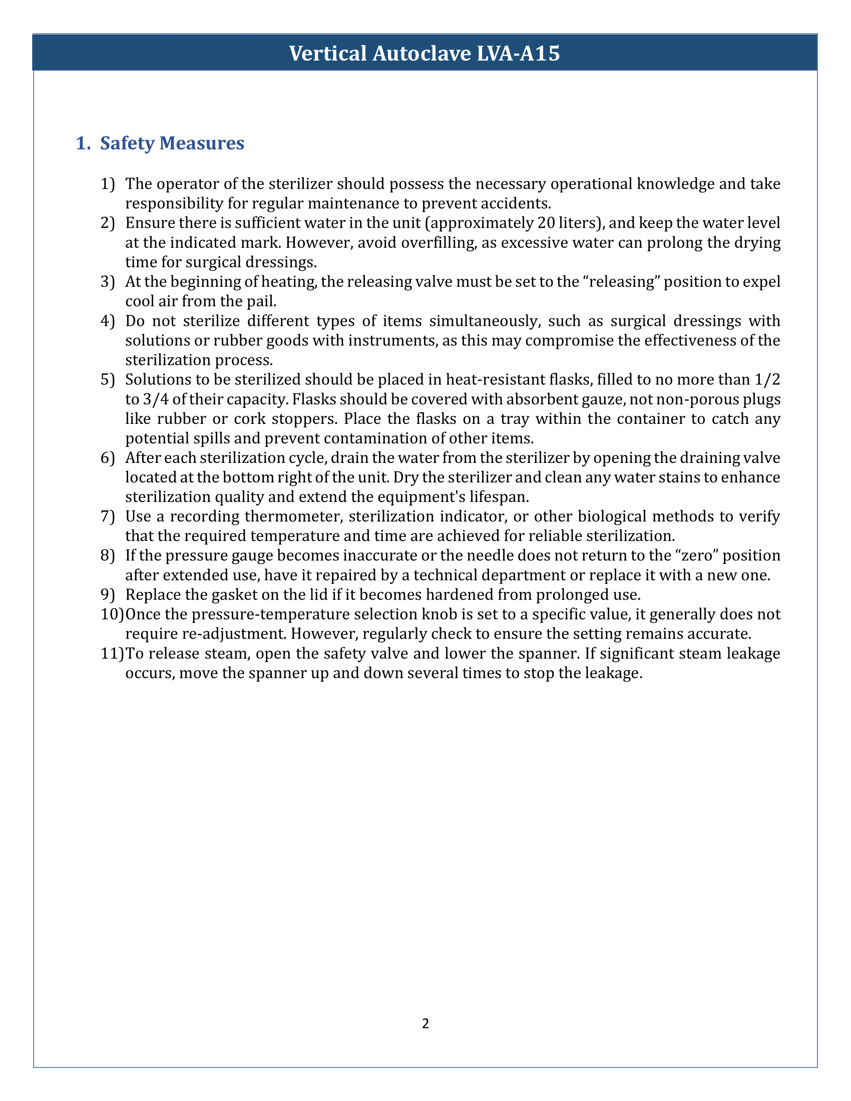 Vertical Autoclave LVA-A15 Manual