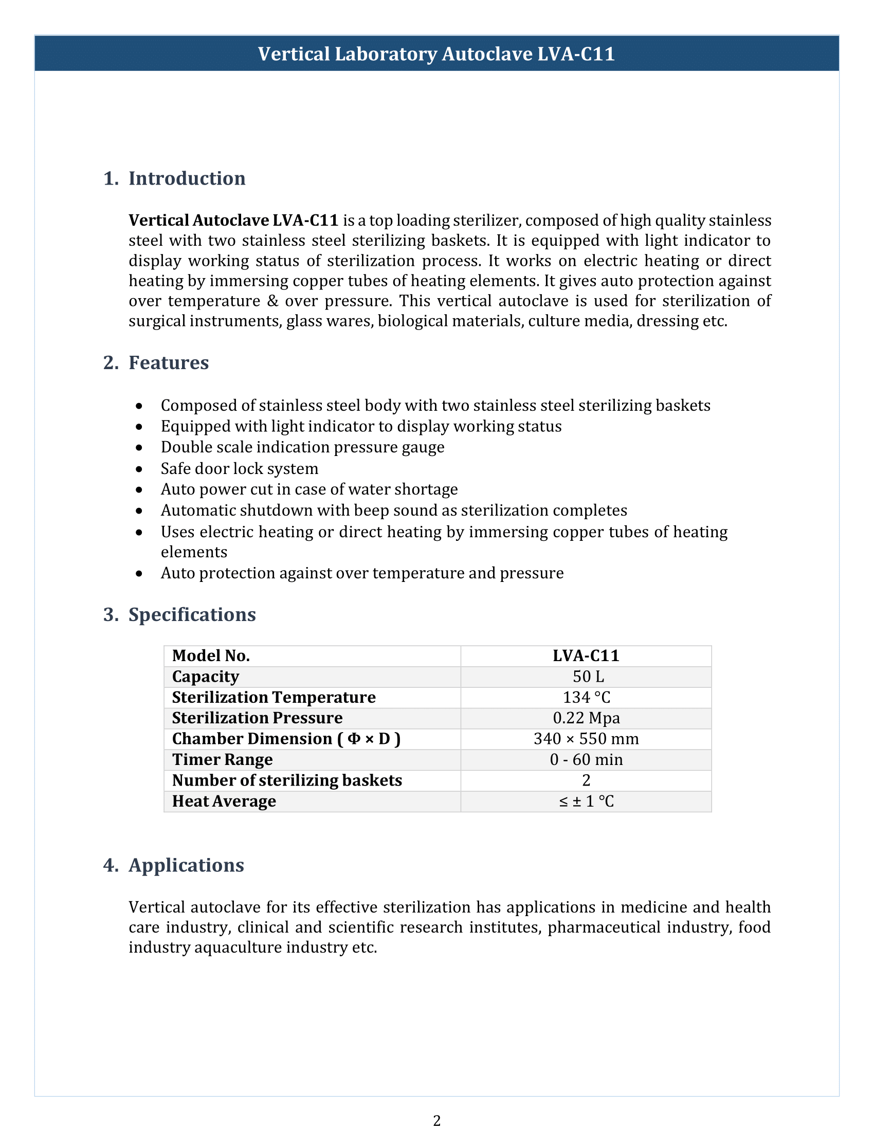 Vertical Laboratory Autoclave LVA-C11 Manual