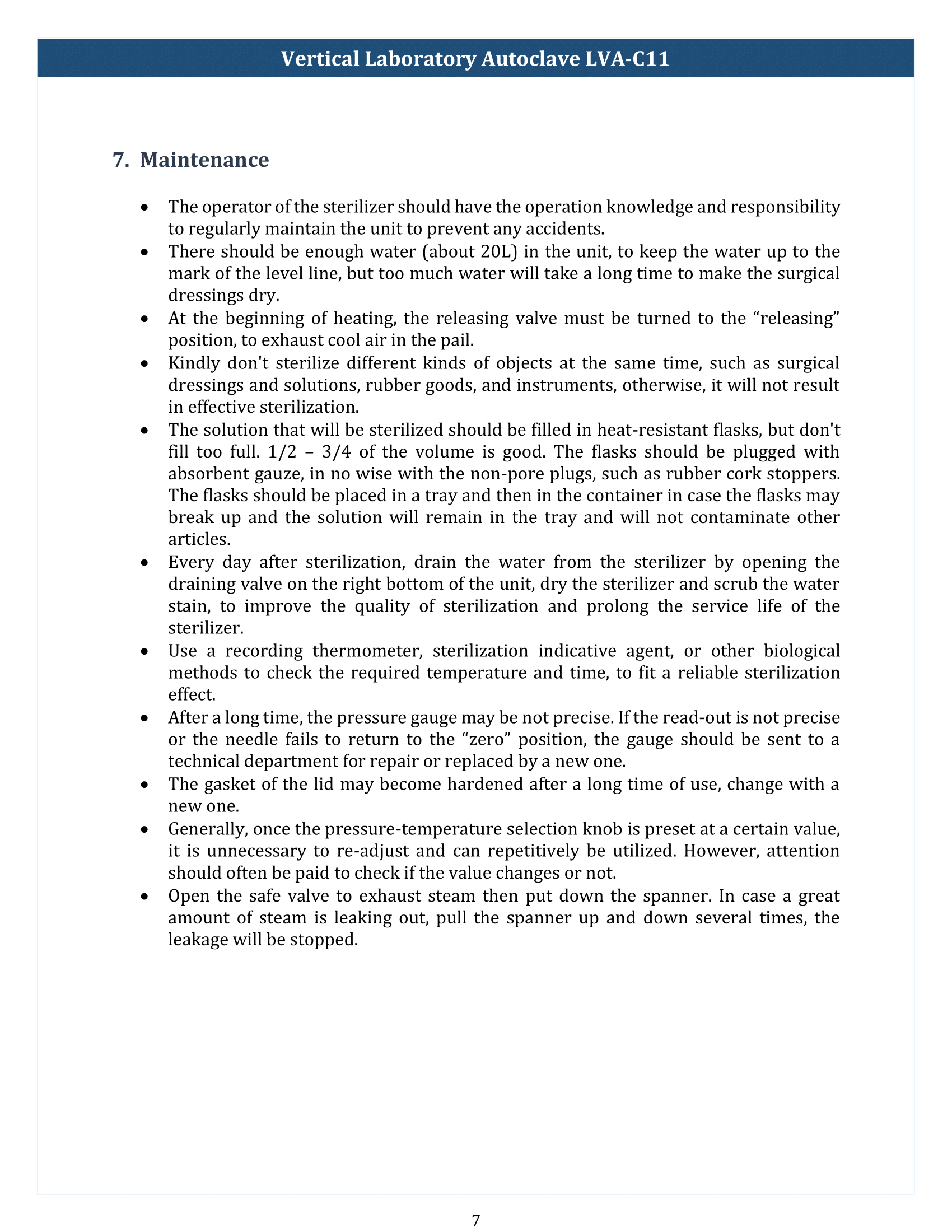 Vertical Laboratory Autoclave LVA-C11 Manual