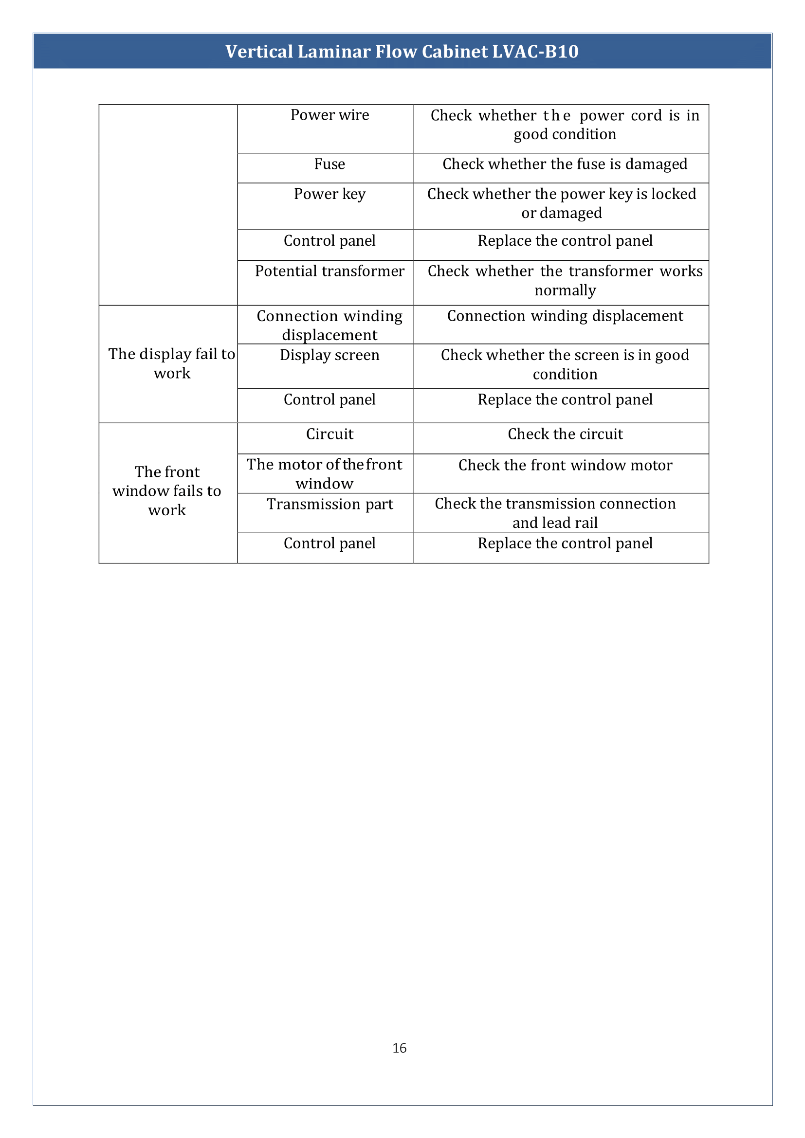 Vertical Laminar Flow Cabinet LVAC-B10 Manual
