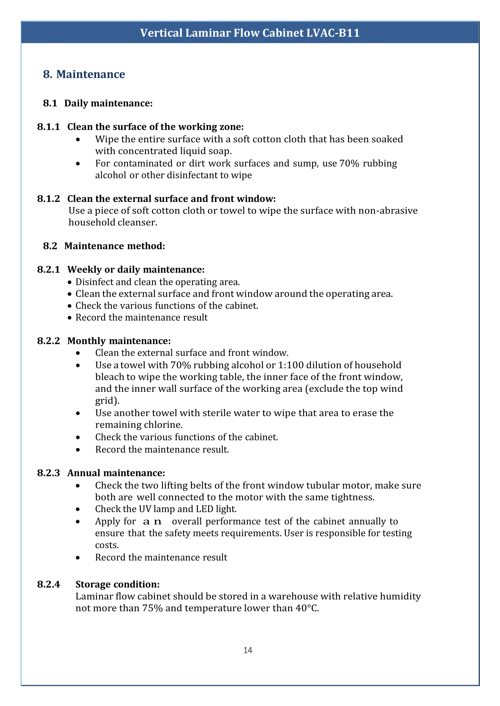 Vertical Laminar Flow Cabinet LVAC-B11 Manual