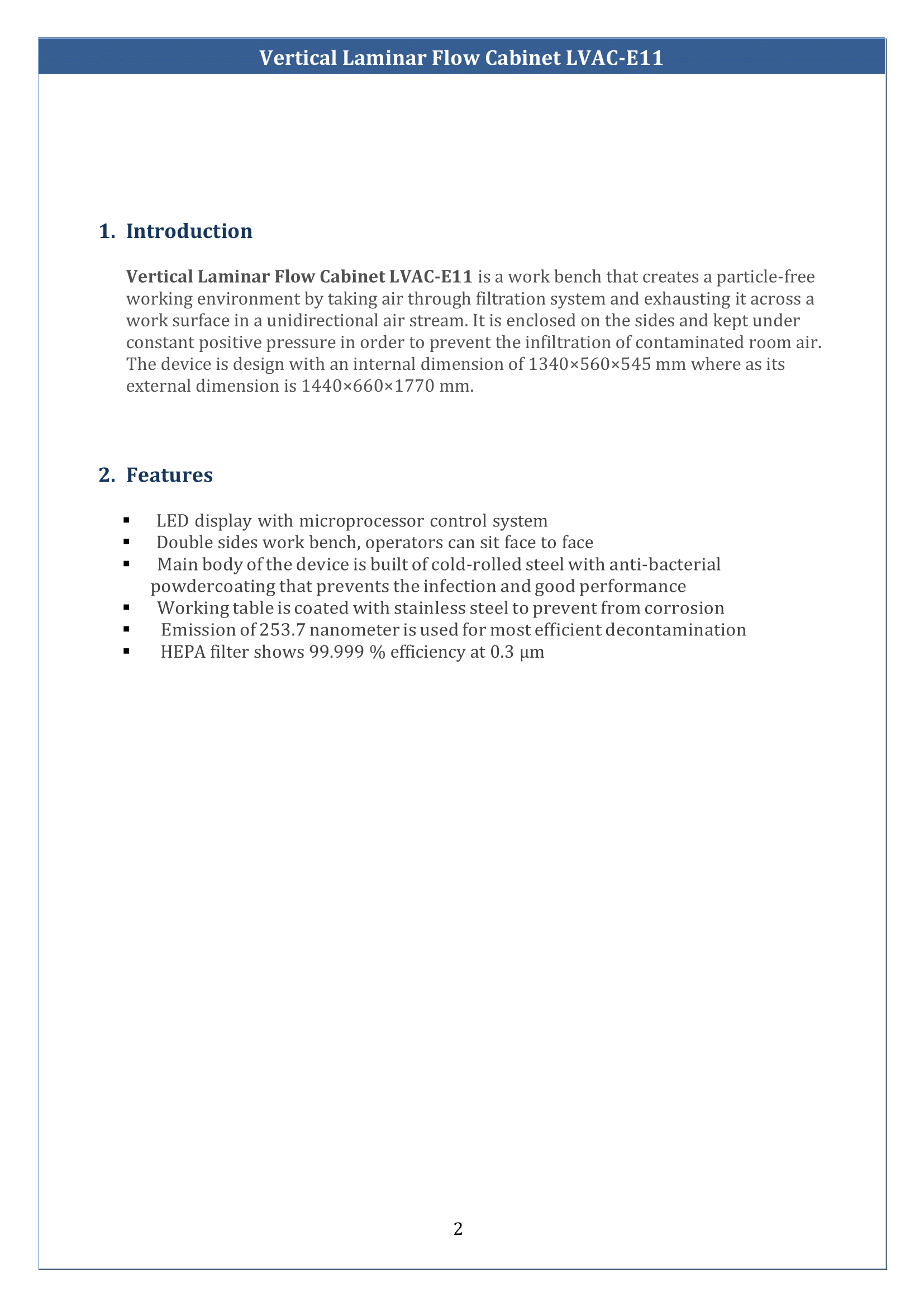 Vertical Laminar Flow Cabinet LVAC-E11 Manual