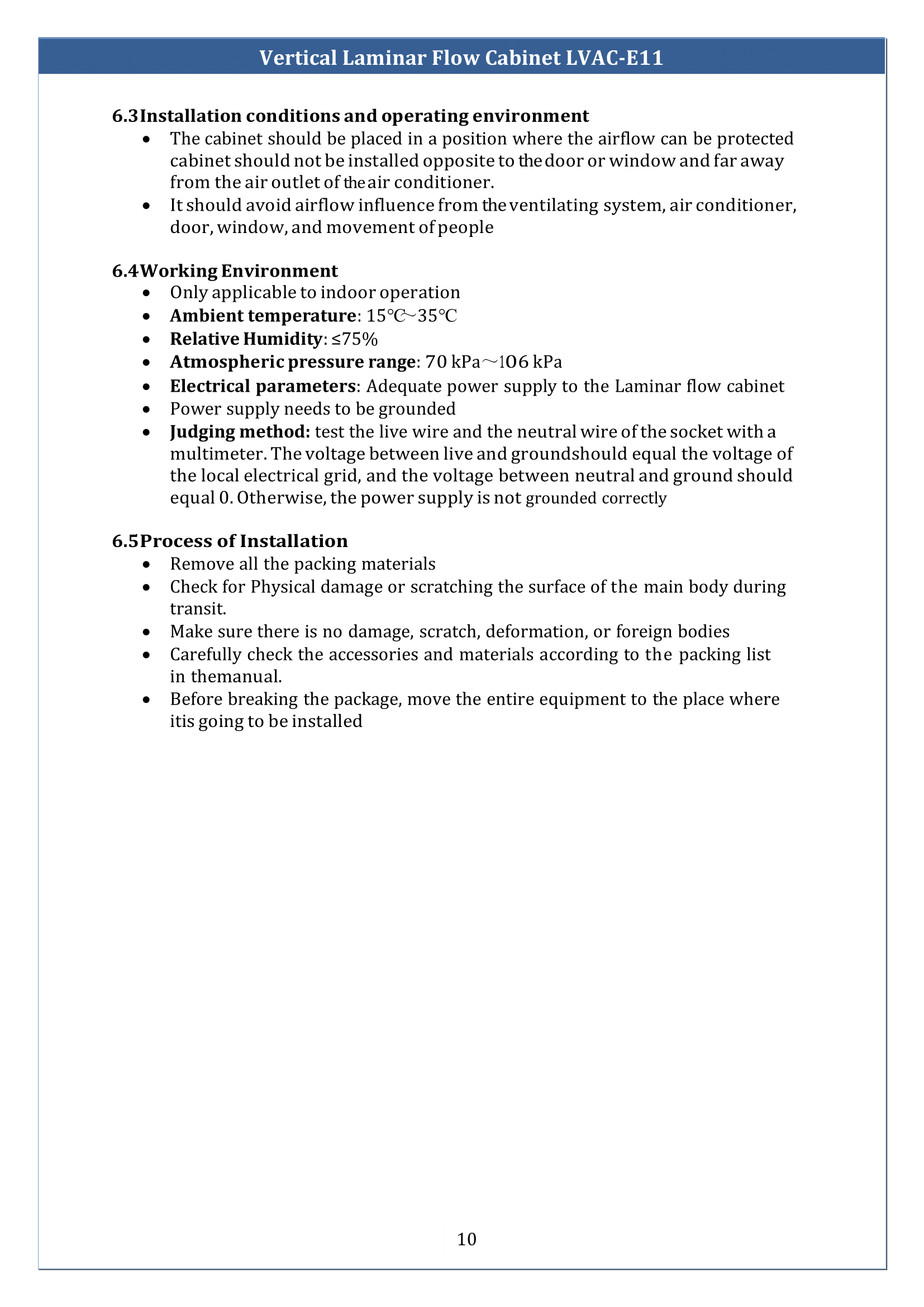 Vertical Laminar Flow Cabinet LVAC-E11 Manual