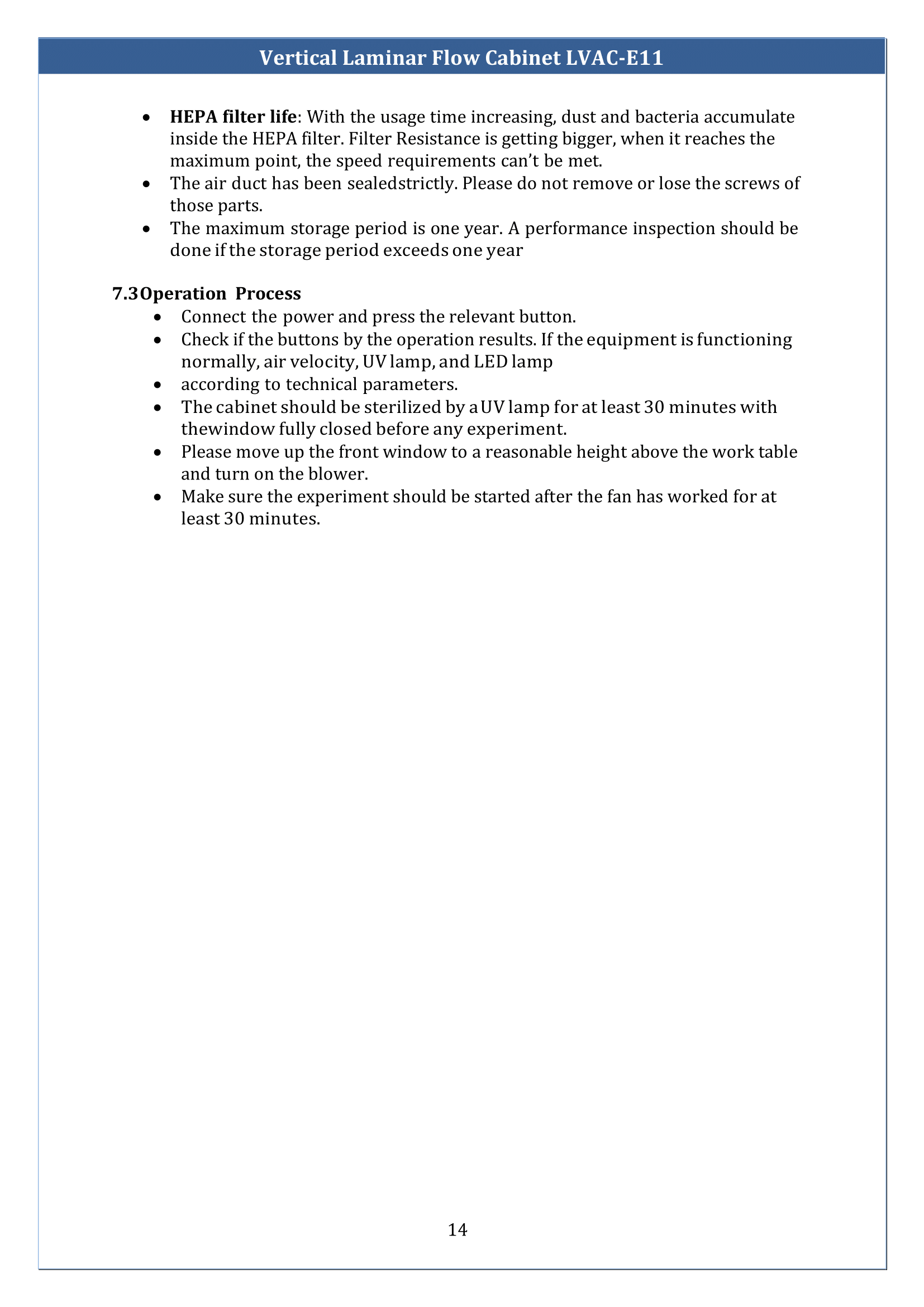Vertical Laminar Flow Cabinet LVAC-E11 Manual