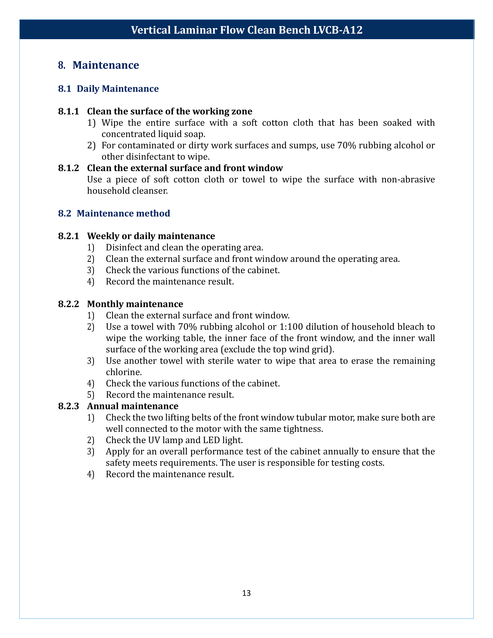 Vertical laminar flow clean bench LVCB-A12 Manual