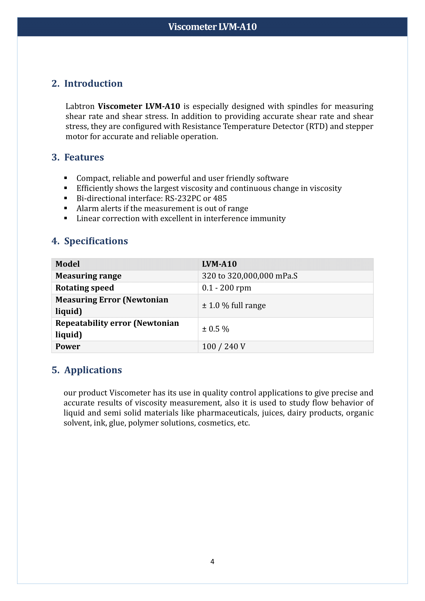 Rotational Viscometer LVM-A10 Manual