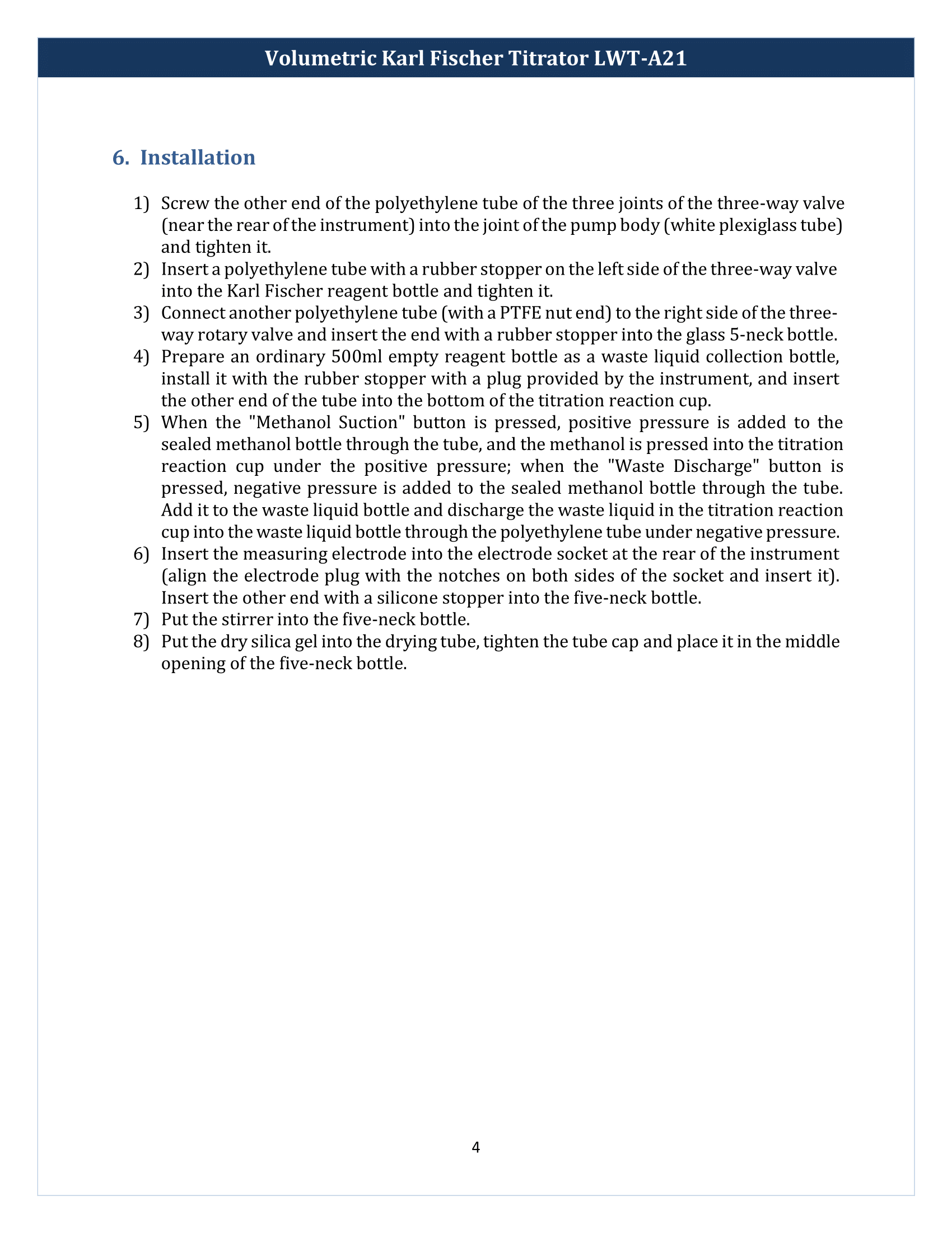 Volumetric Karl Fischer Titrator LWT-A21 Manual