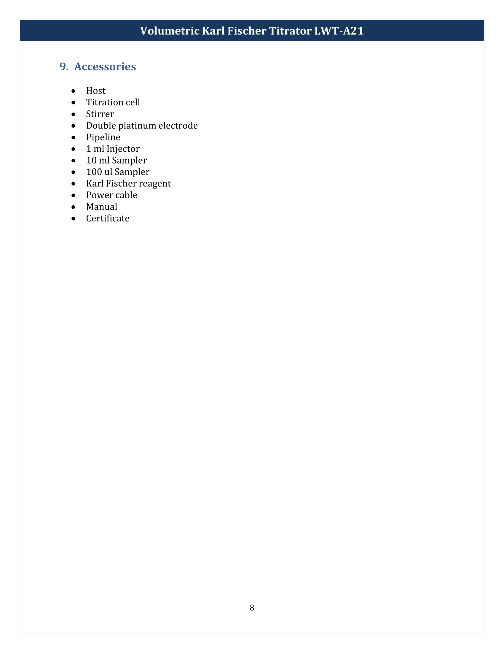 Volumetric Karl Fischer Titrator LWT-A21 Manual