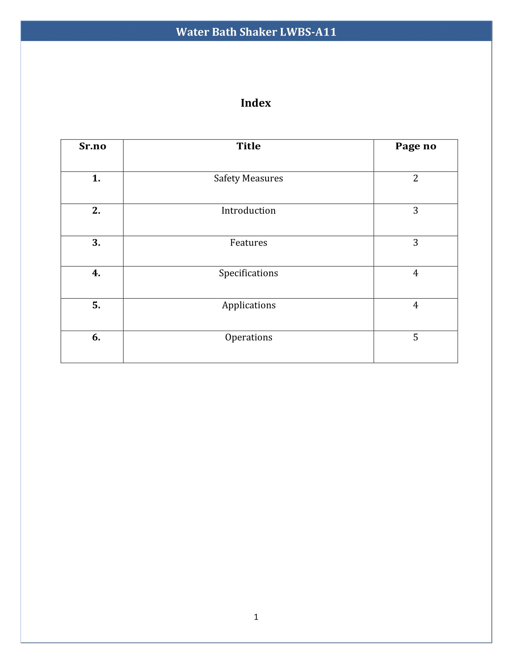 Water Bath Shaker LWBS-A11 Manual
