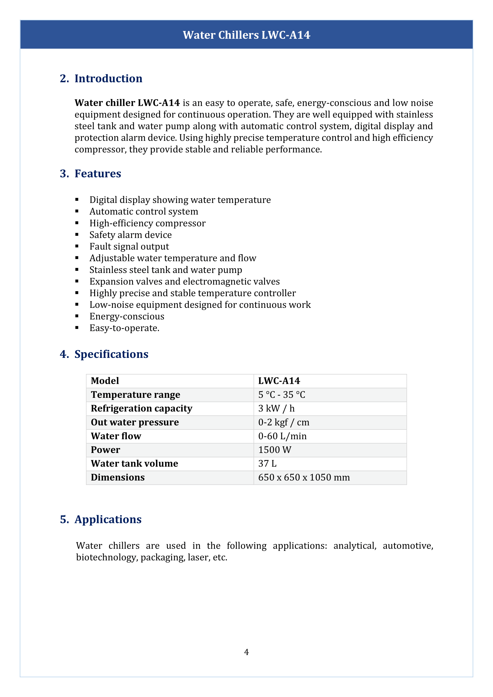 Water chillers LWC-A14 Manual