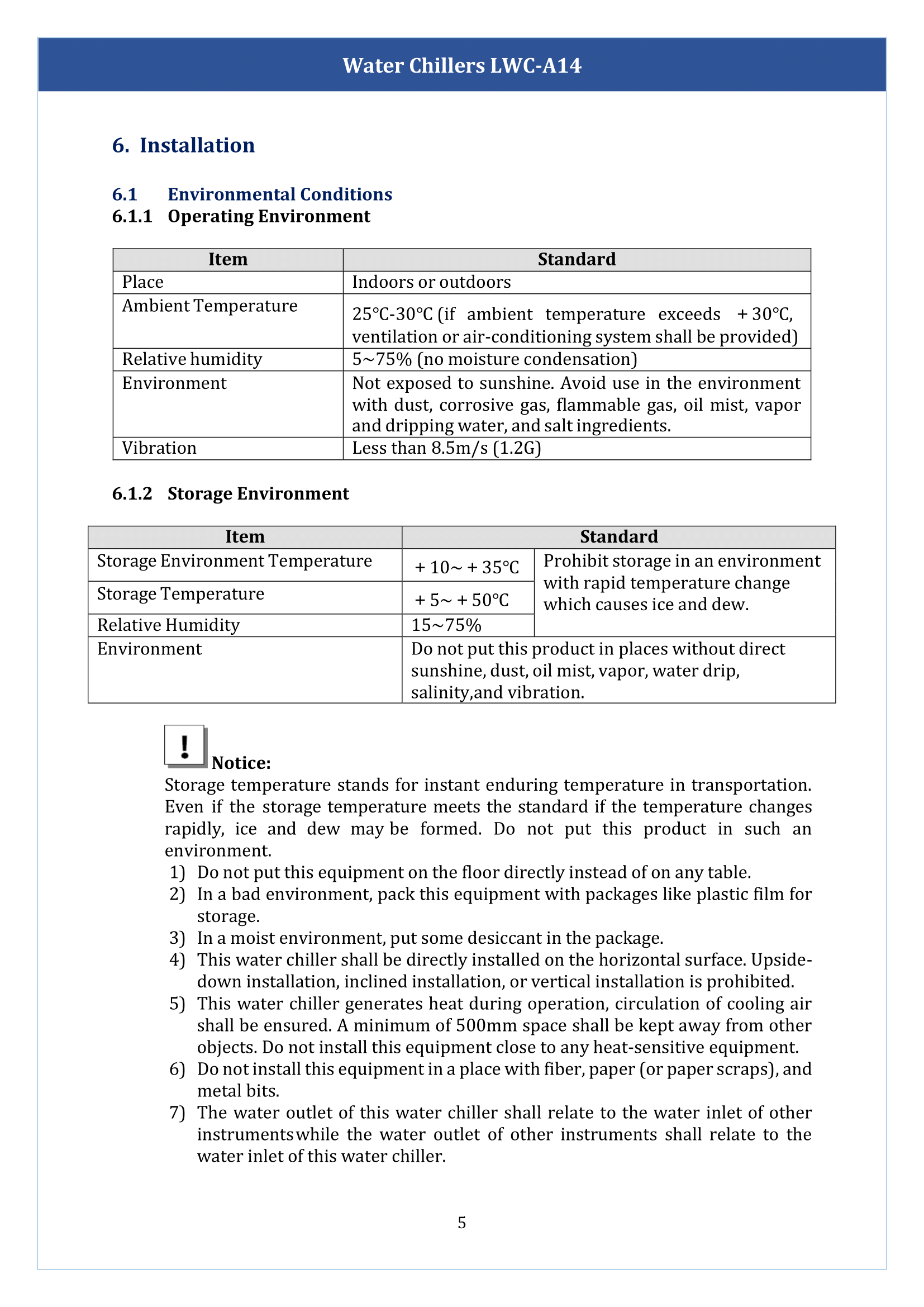 Water chillers LWC-A14 Manual