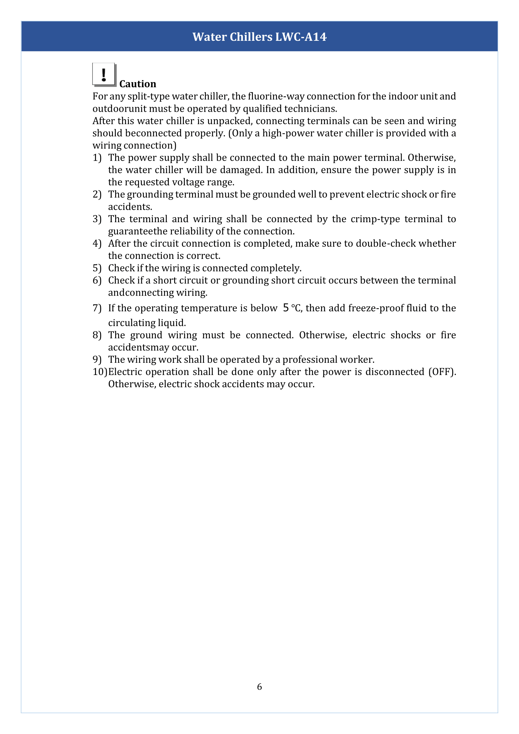 Water chillers LWC-A14 Manual