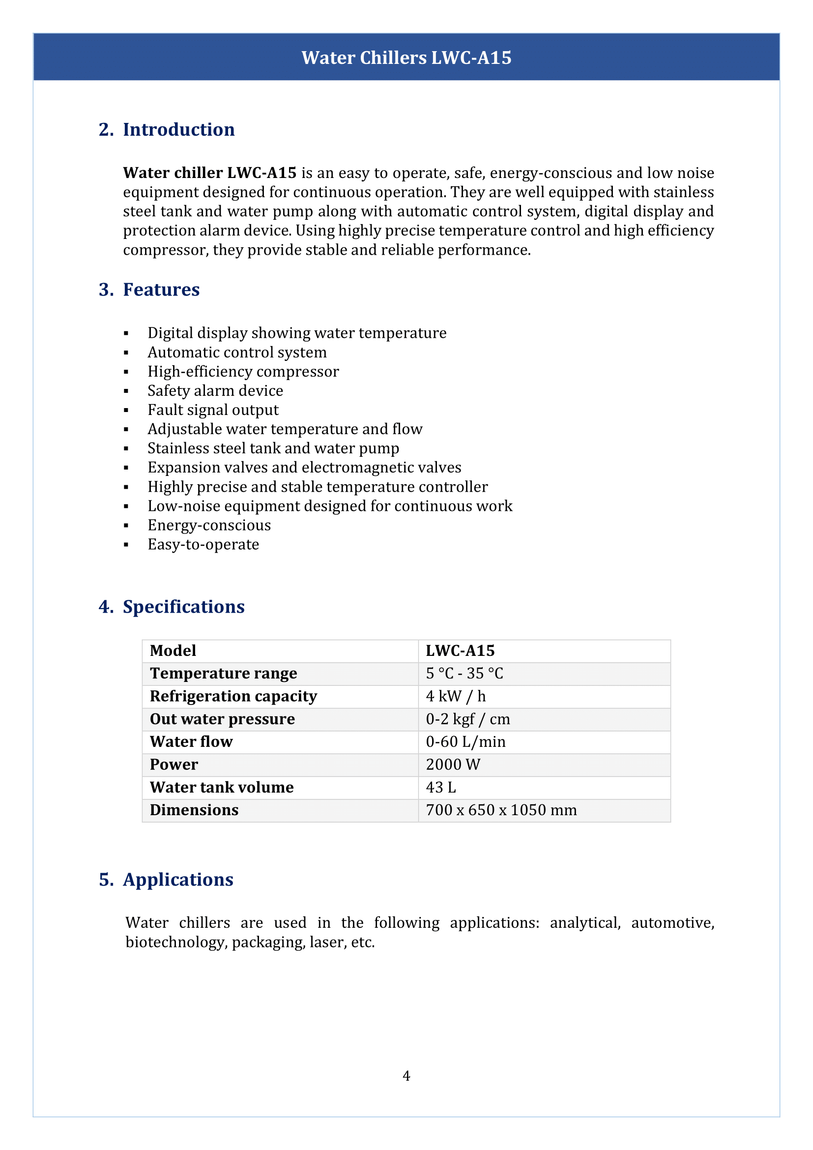 Water chillers LWC-A15 Manual