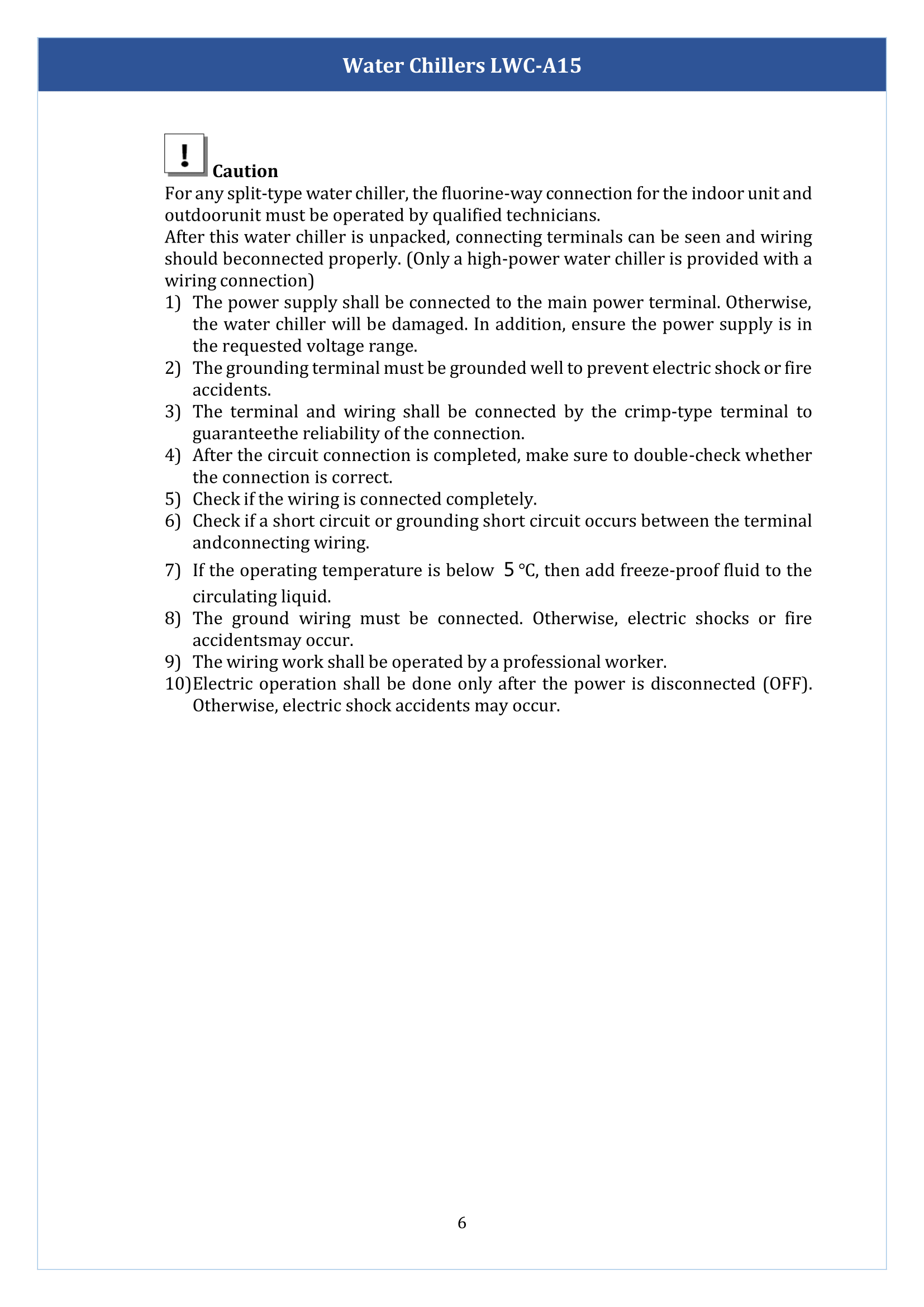 Water chillers LWC-A15 Manual