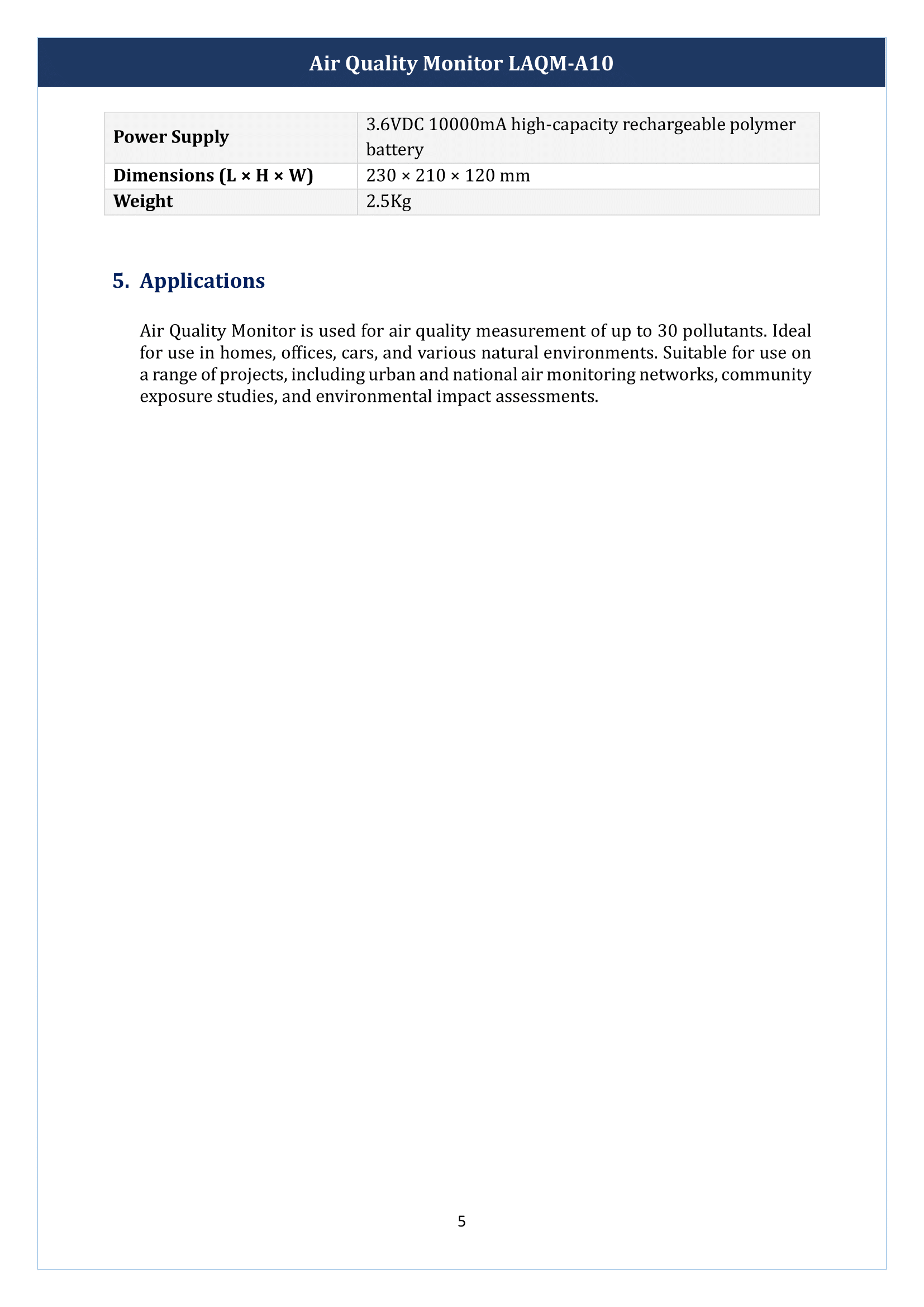 Air Quality Monitor LAQM-A10 Manual