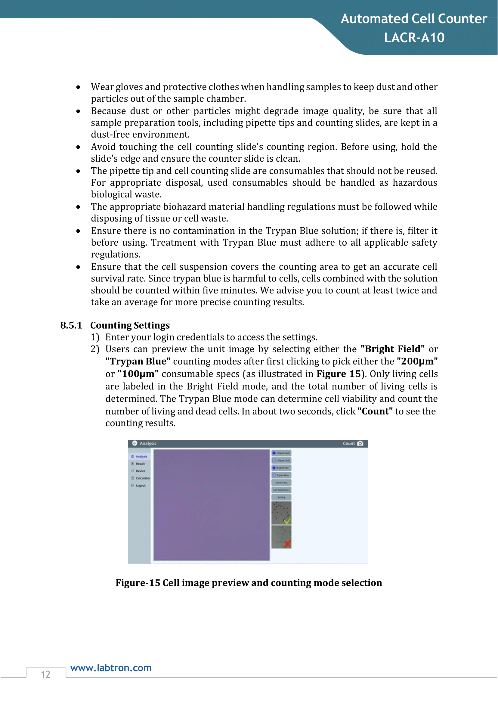 Automated Cell Counter LACR-A10 Manual