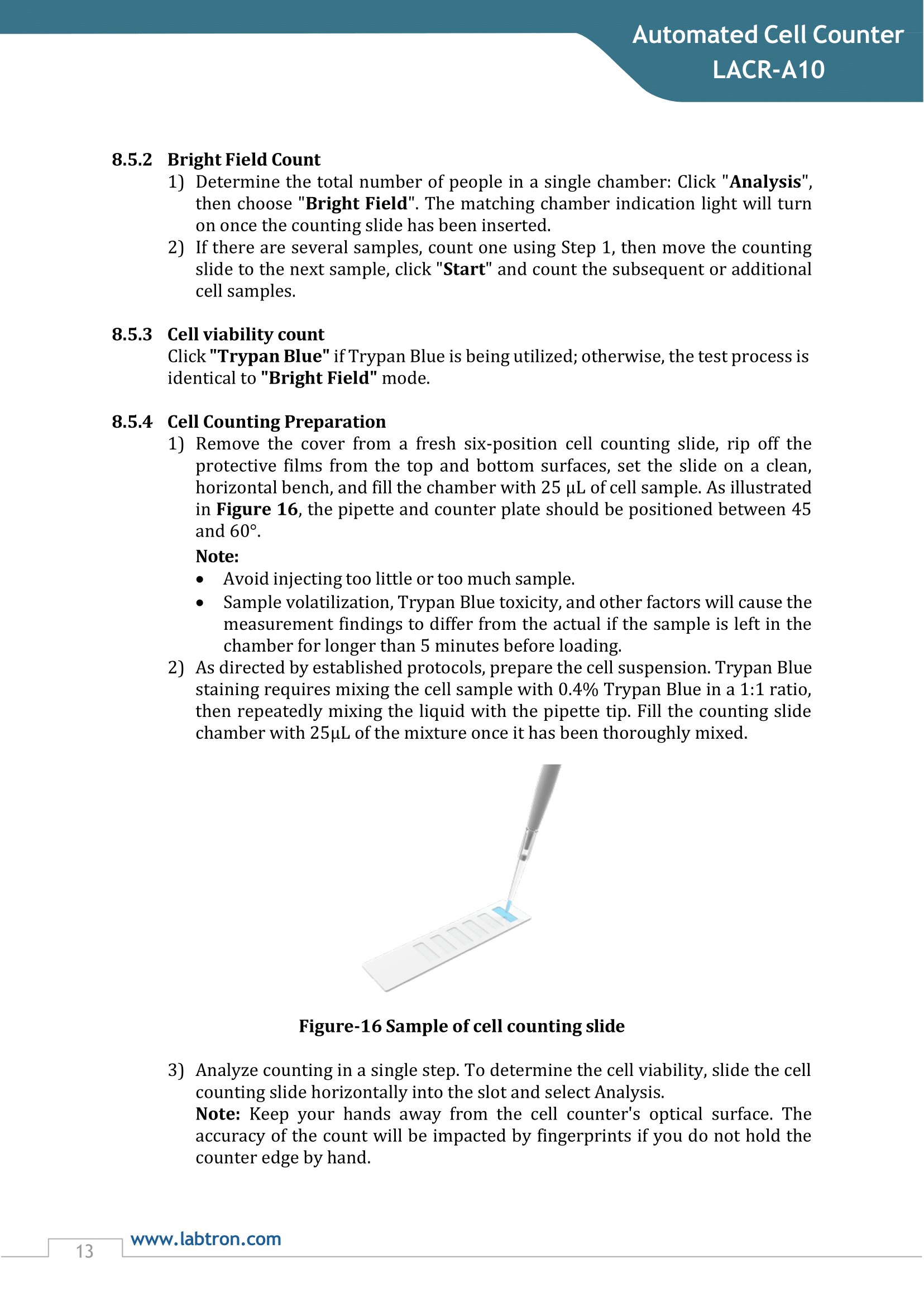 Automated Cell Counter LACR-A10 Manual