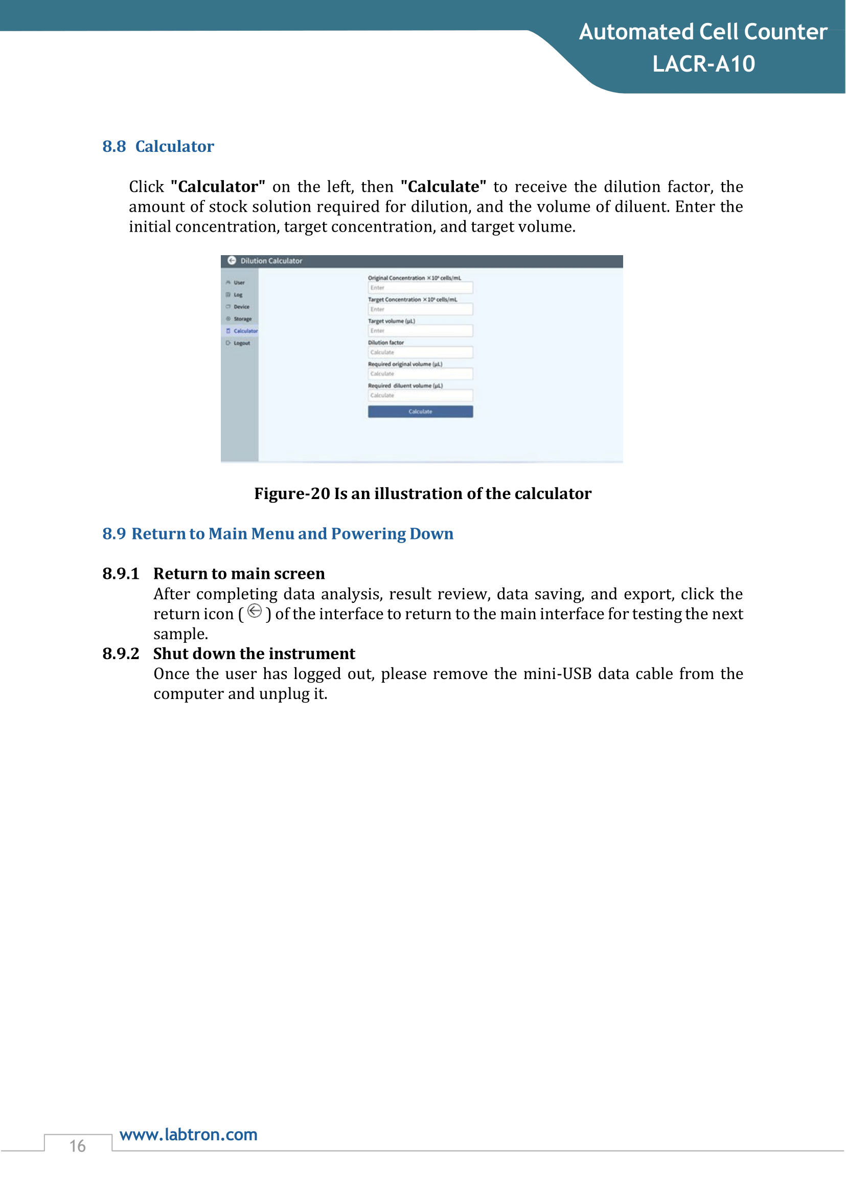 Automated Cell Counter LACR-A10 Manual