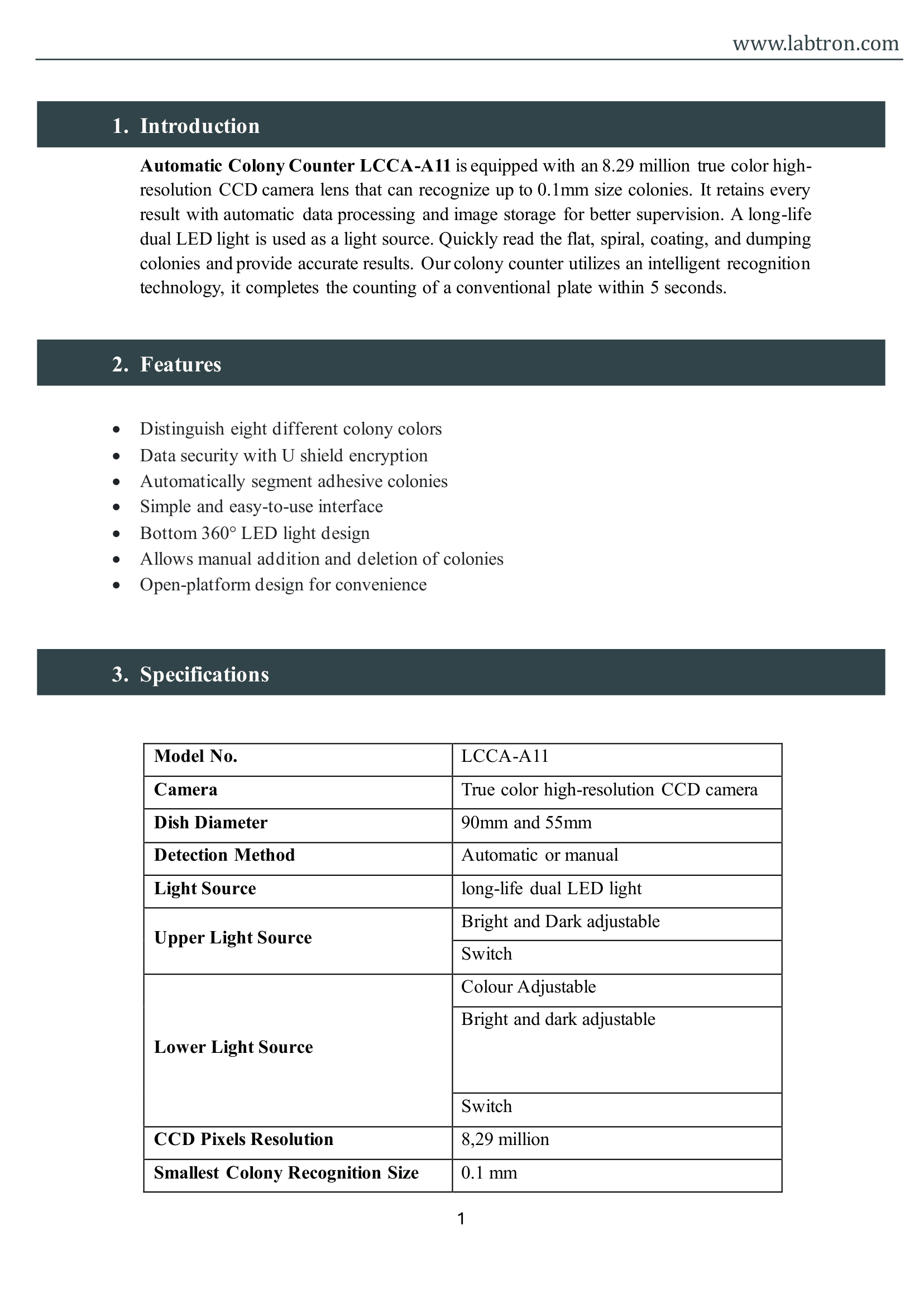 Automatic Colony Counter LCCA-A11 Manual