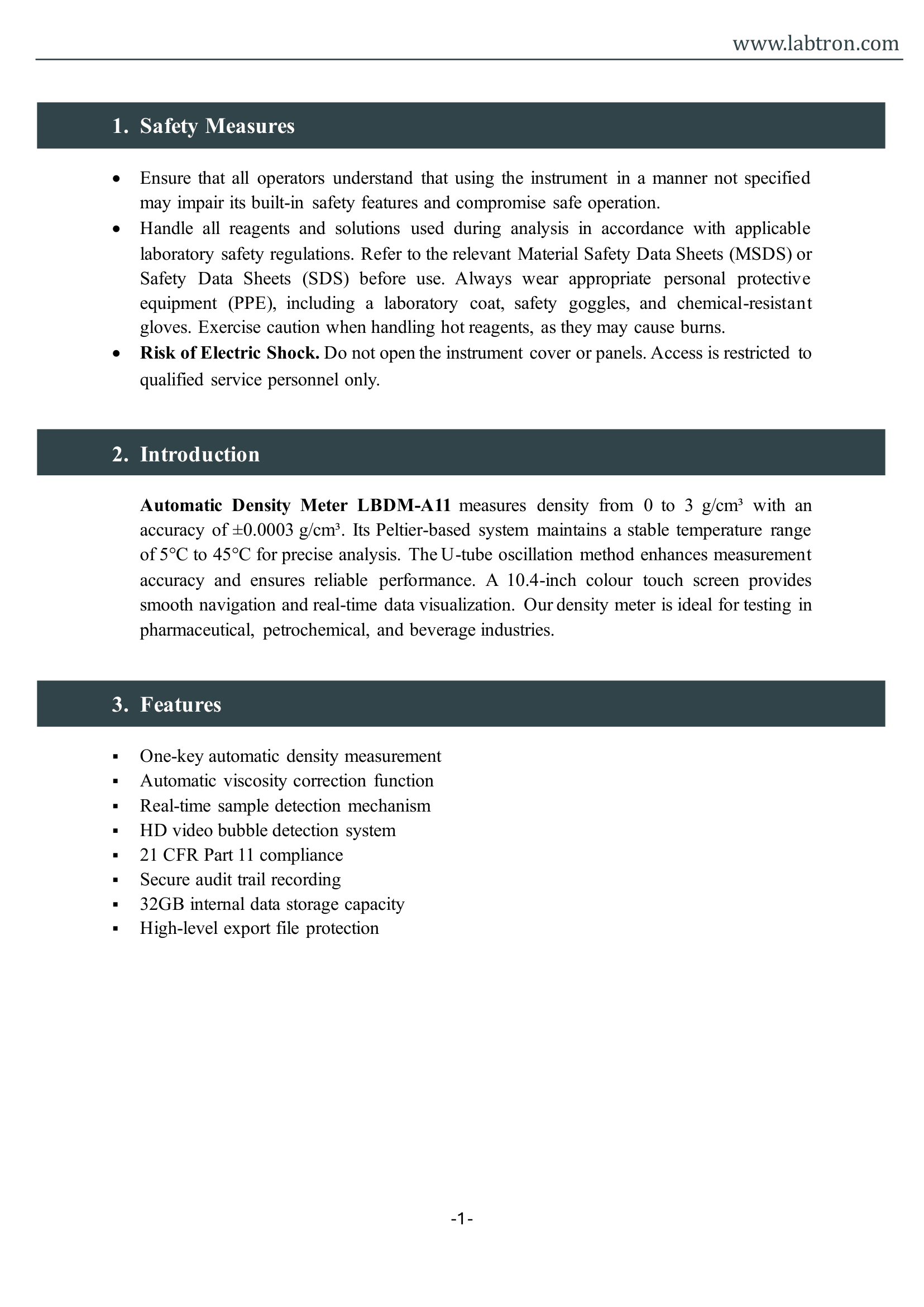 Automatic Density Meter LBDM-A11 Manual
