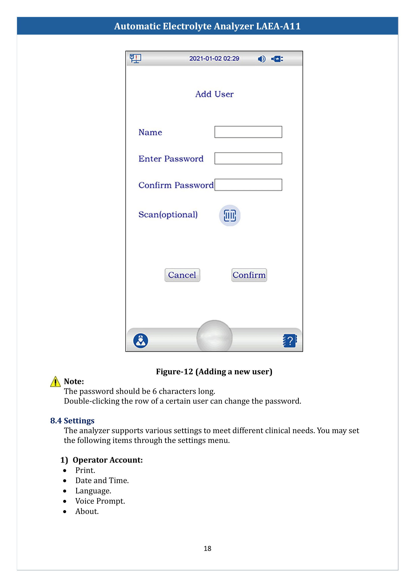 Automatic Electrolyte Analyzer LAEA-A11 Manual