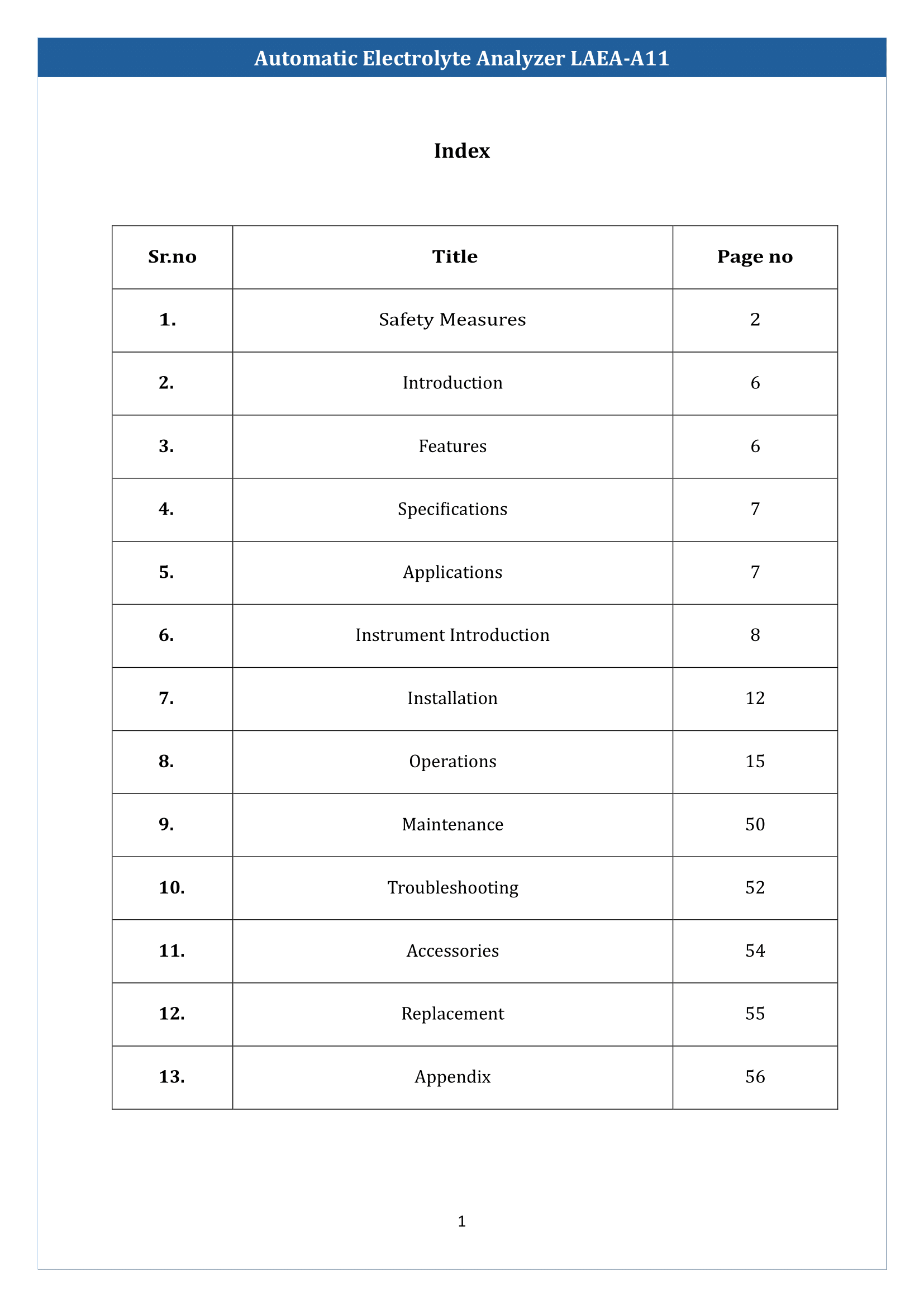 Automatic Electrolyte Analyzer LAEA-A11 Manual