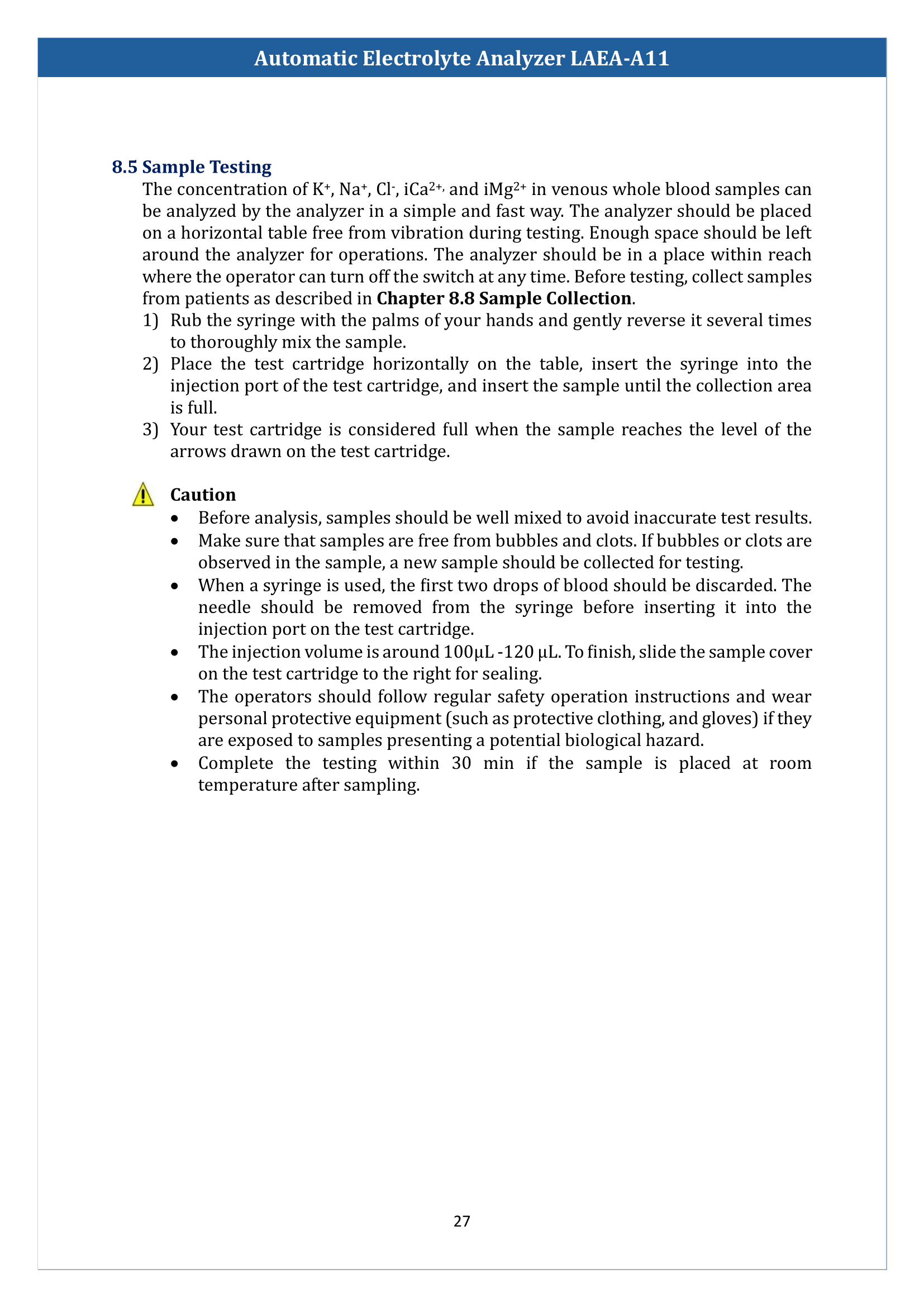 Automatic Electrolyte Analyzer LAEA-A11 Manual