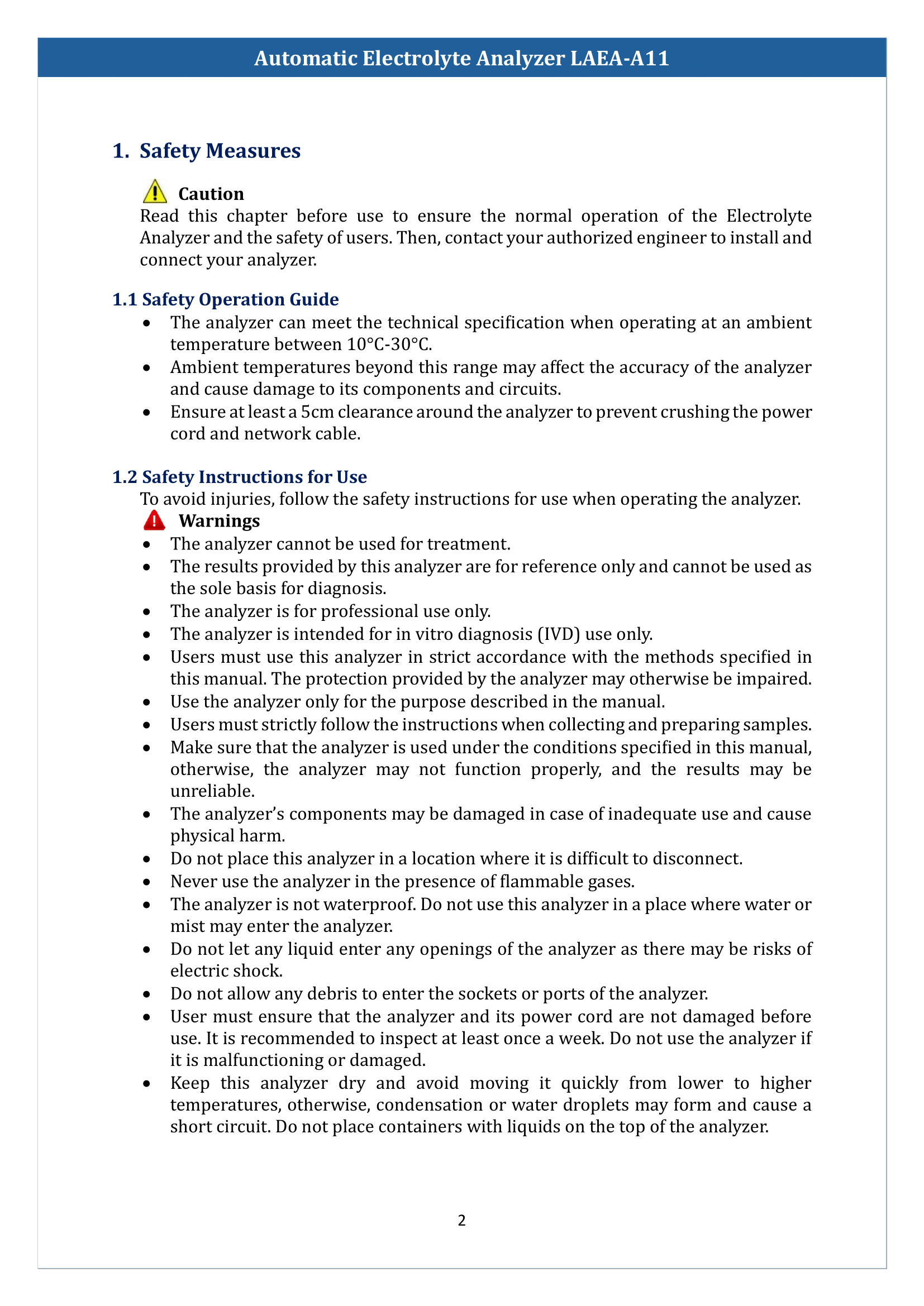 Automatic Electrolyte Analyzer LAEA-A11 Manual
