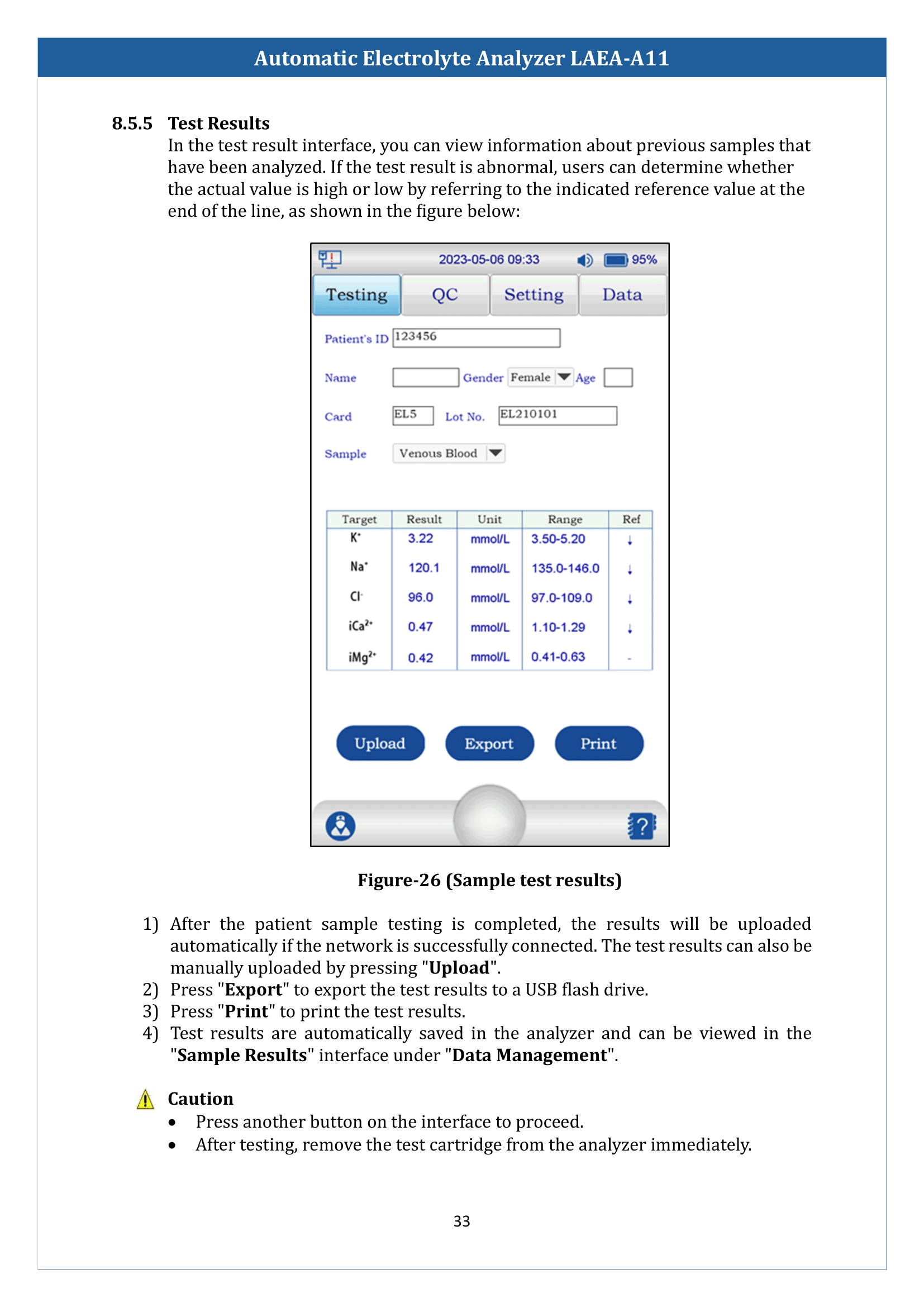 Automatic Electrolyte Analyzer LAEA-A11 Manual