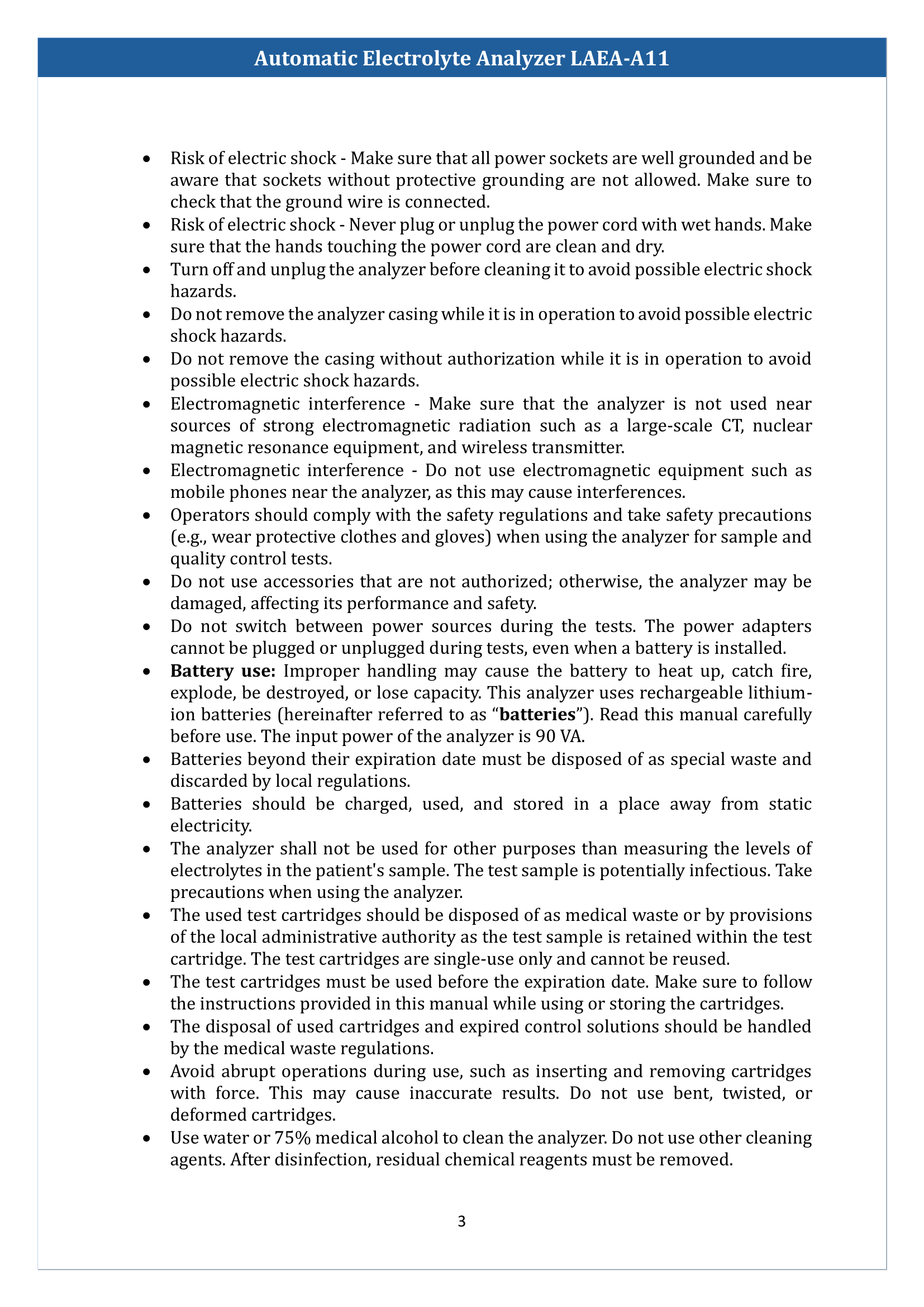 Automatic Electrolyte Analyzer LAEA-A11 Manual