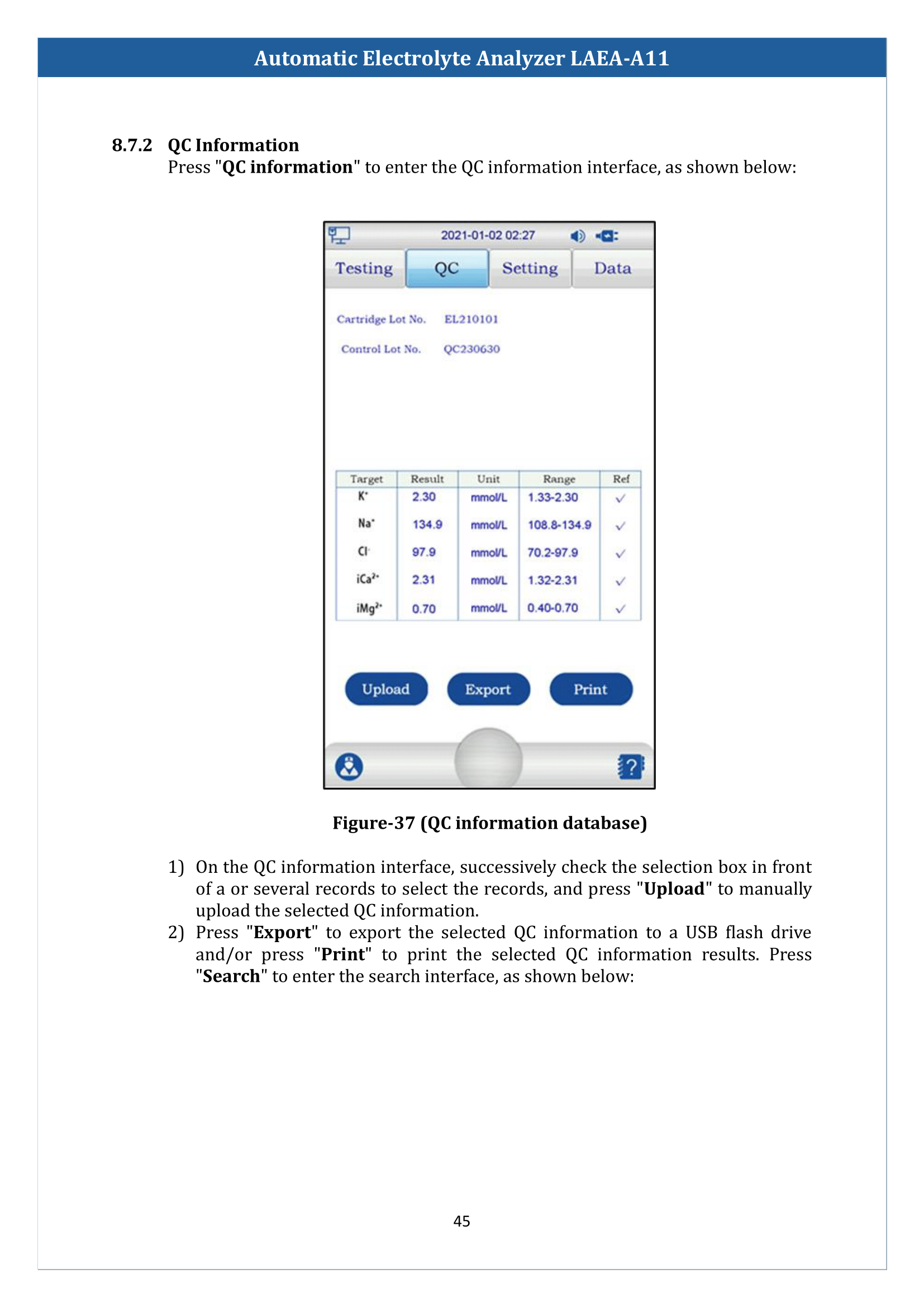 Automatic Electrolyte Analyzer LAEA-A11 Manual