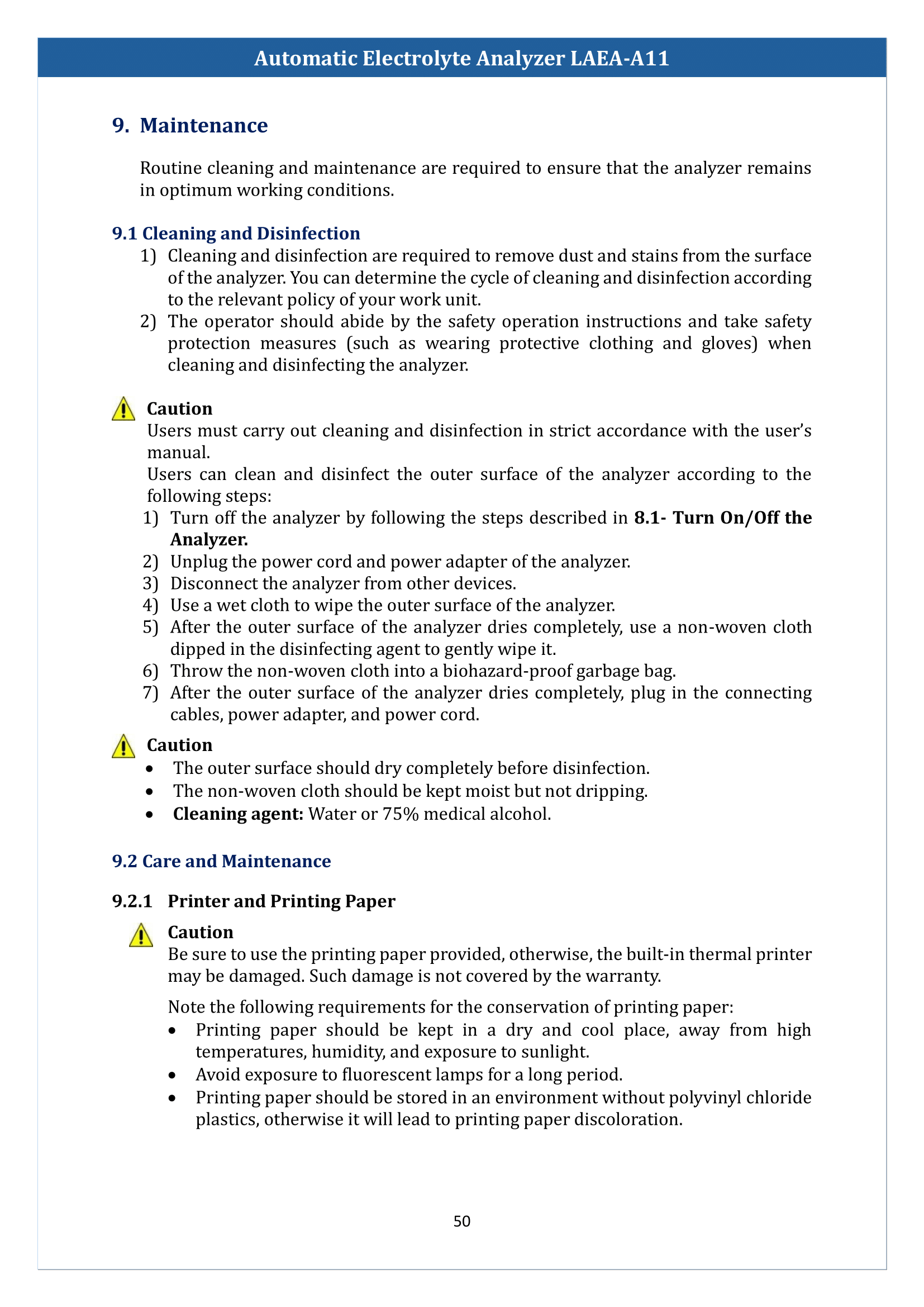 Automatic Electrolyte Analyzer LAEA-A11 Manual