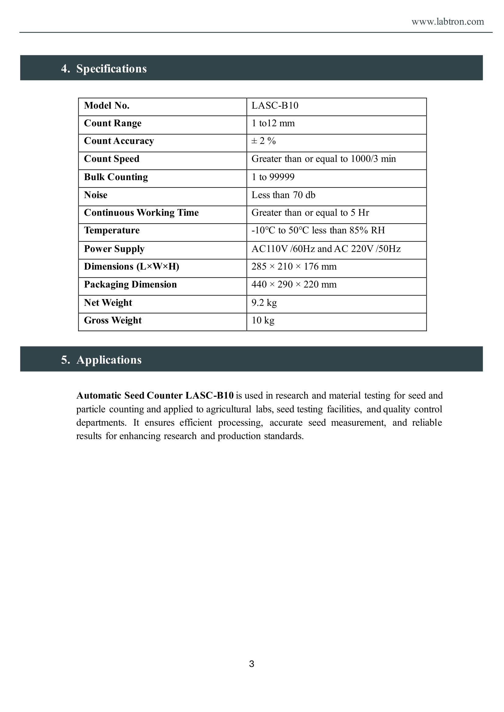 Automatic Seed Counter LASC-B10 Manual