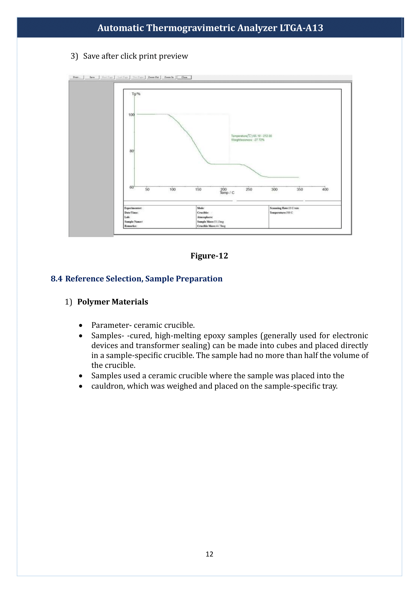 Automatic Thermogravimetric Analyzer LTGA-A13 Manual