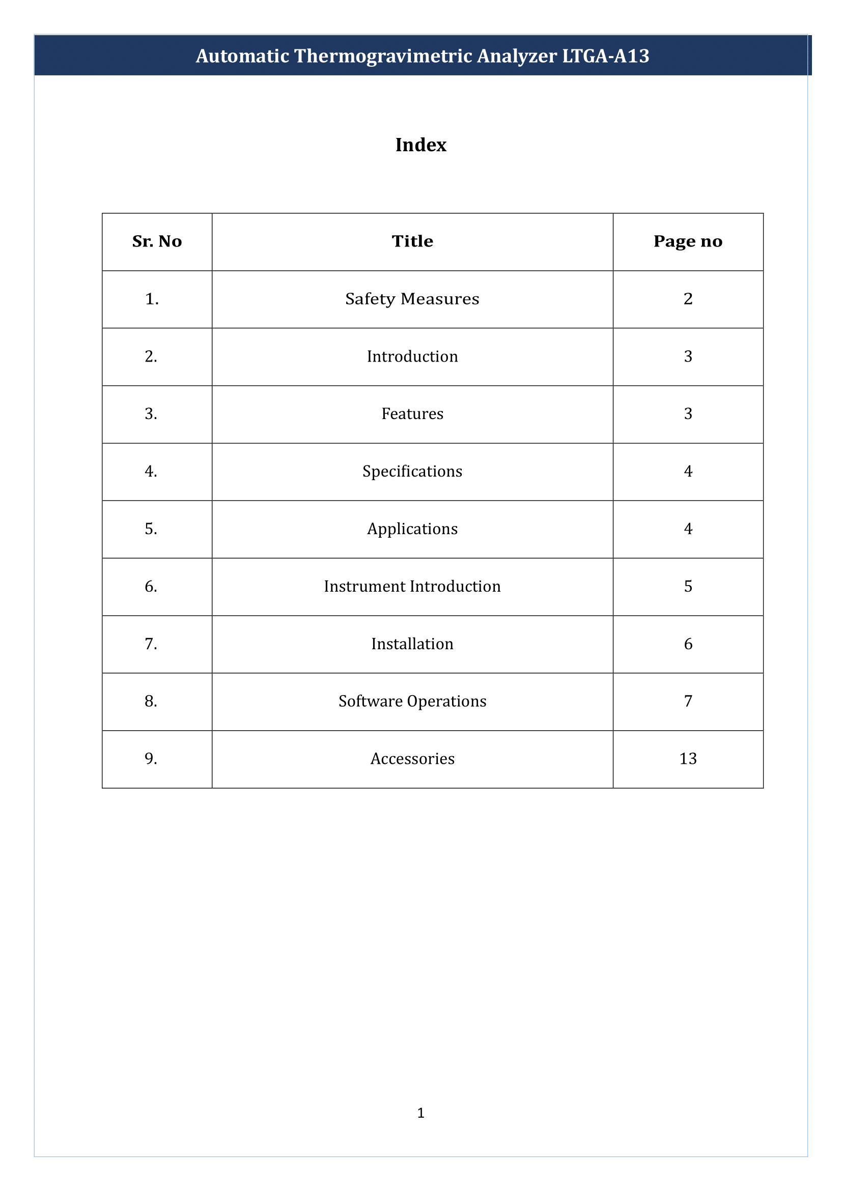 Automatic Thermogravimetric Analyzer LTGA-A13 Manual