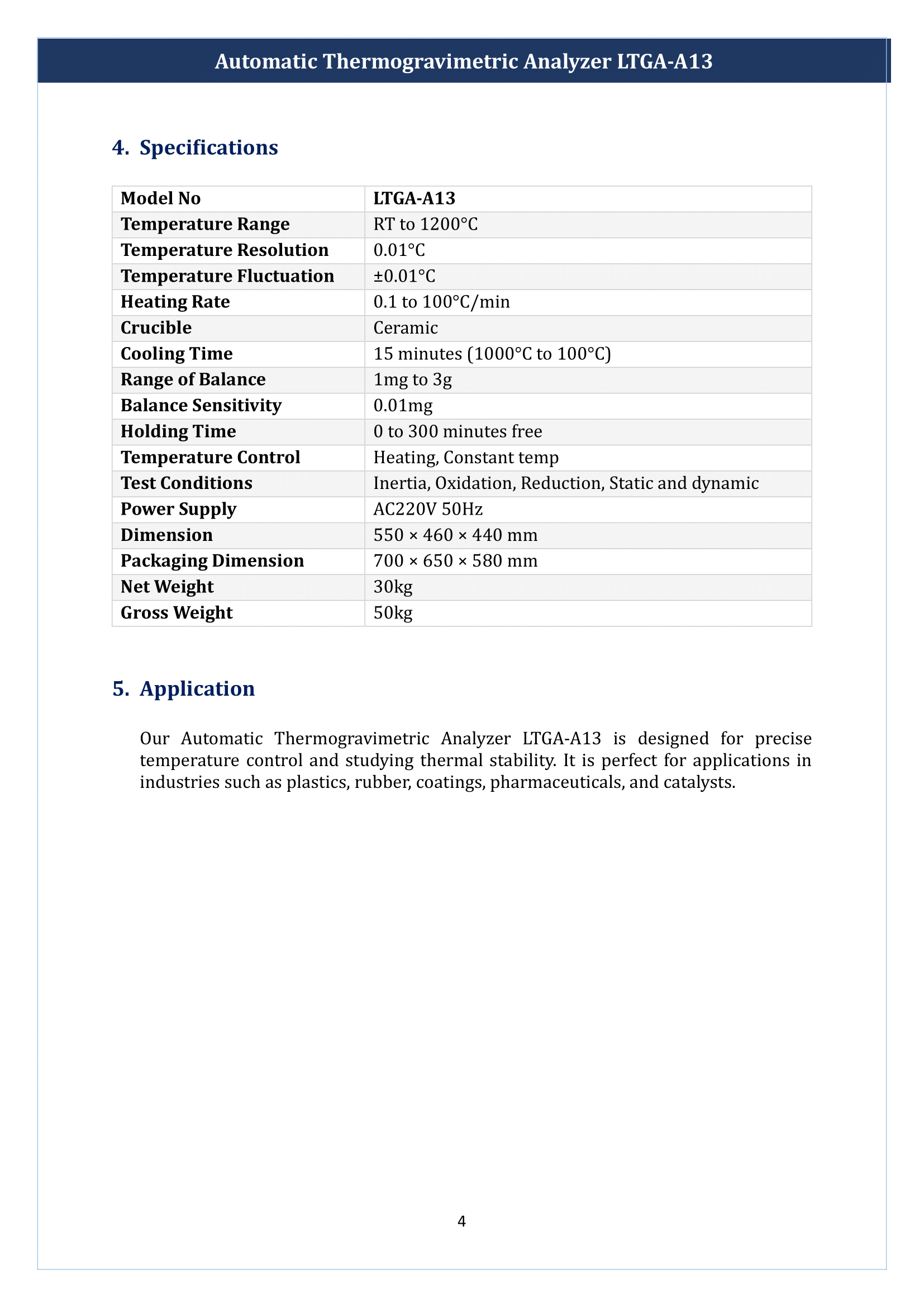 Automatic Thermogravimetric Analyzer LTGA-A13 Manual