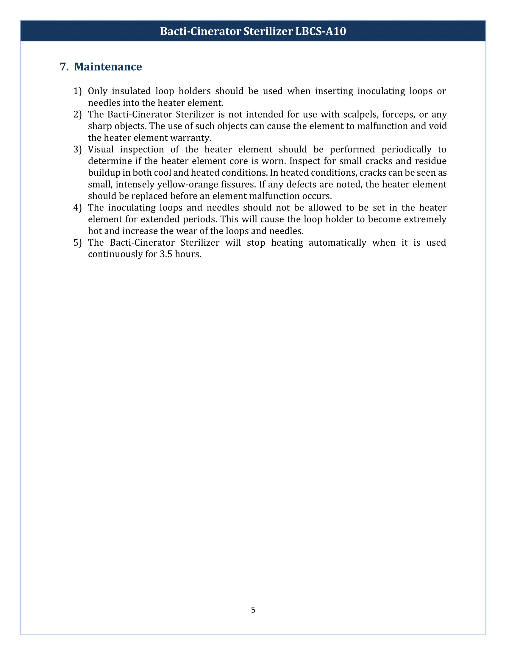 Bacti-Cinerator Sterilizer LBCS-A10 Manual