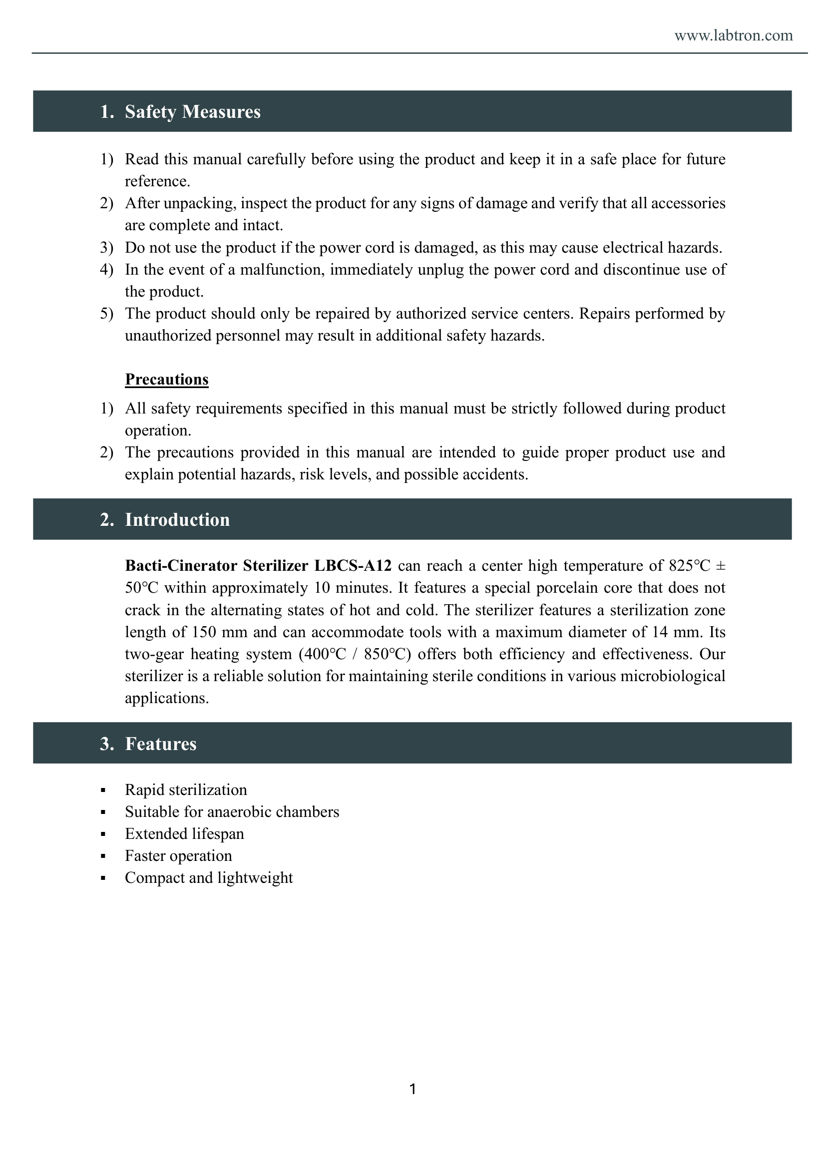 Bacti-Cinerator Sterilizer LBCS-A12 Manual
