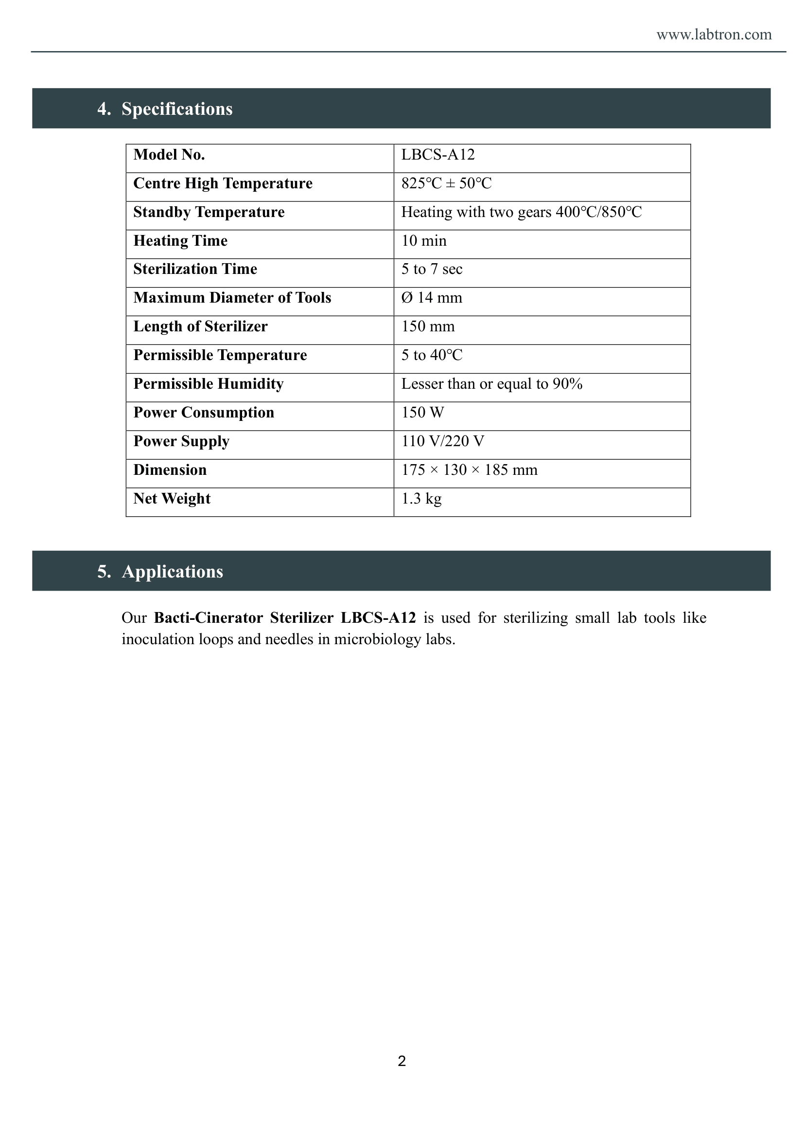 Bacti-Cinerator Sterilizer LBCS-A12 Manual