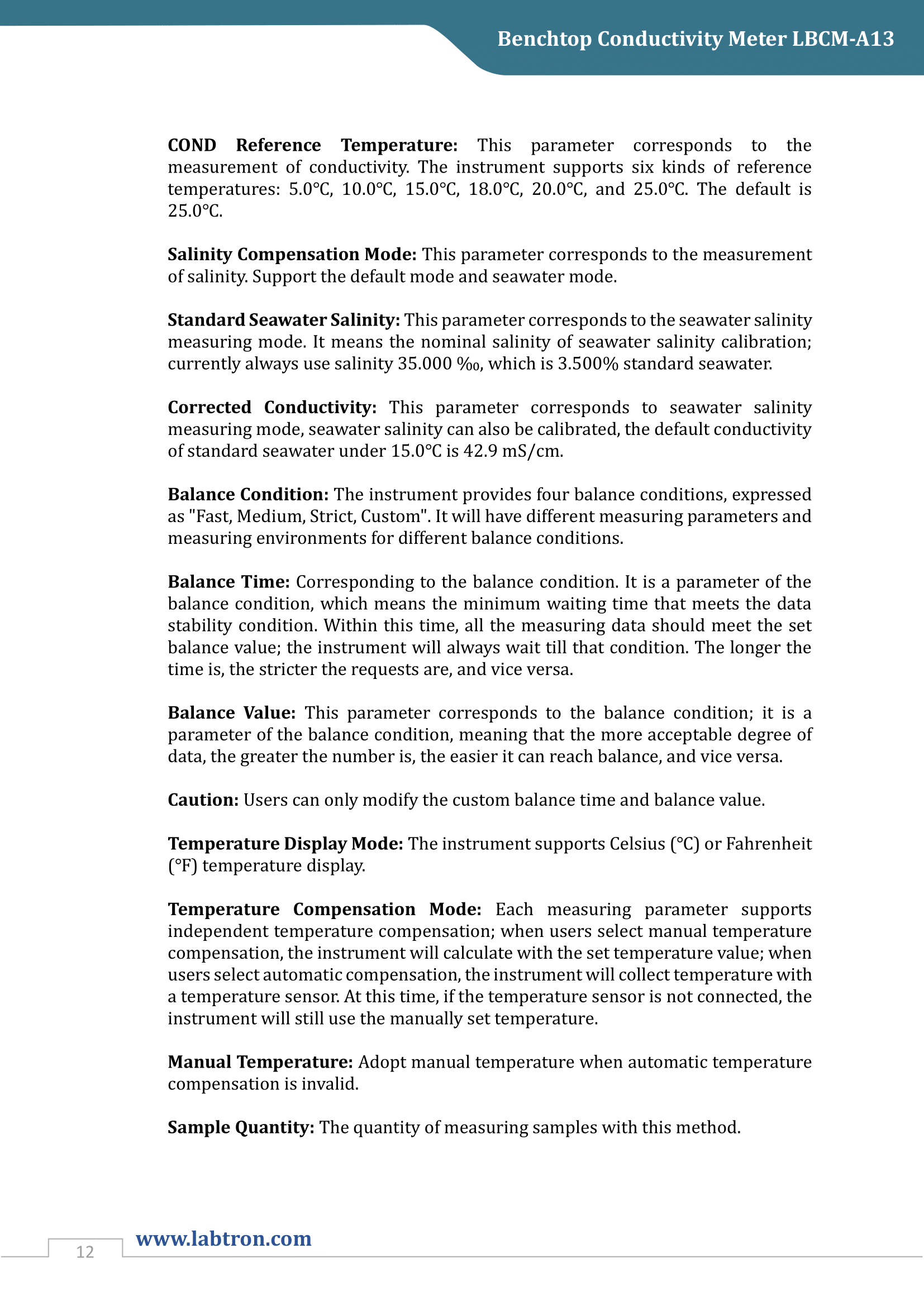 Benchtop Conductivity Meter LBCM-A13 Manual