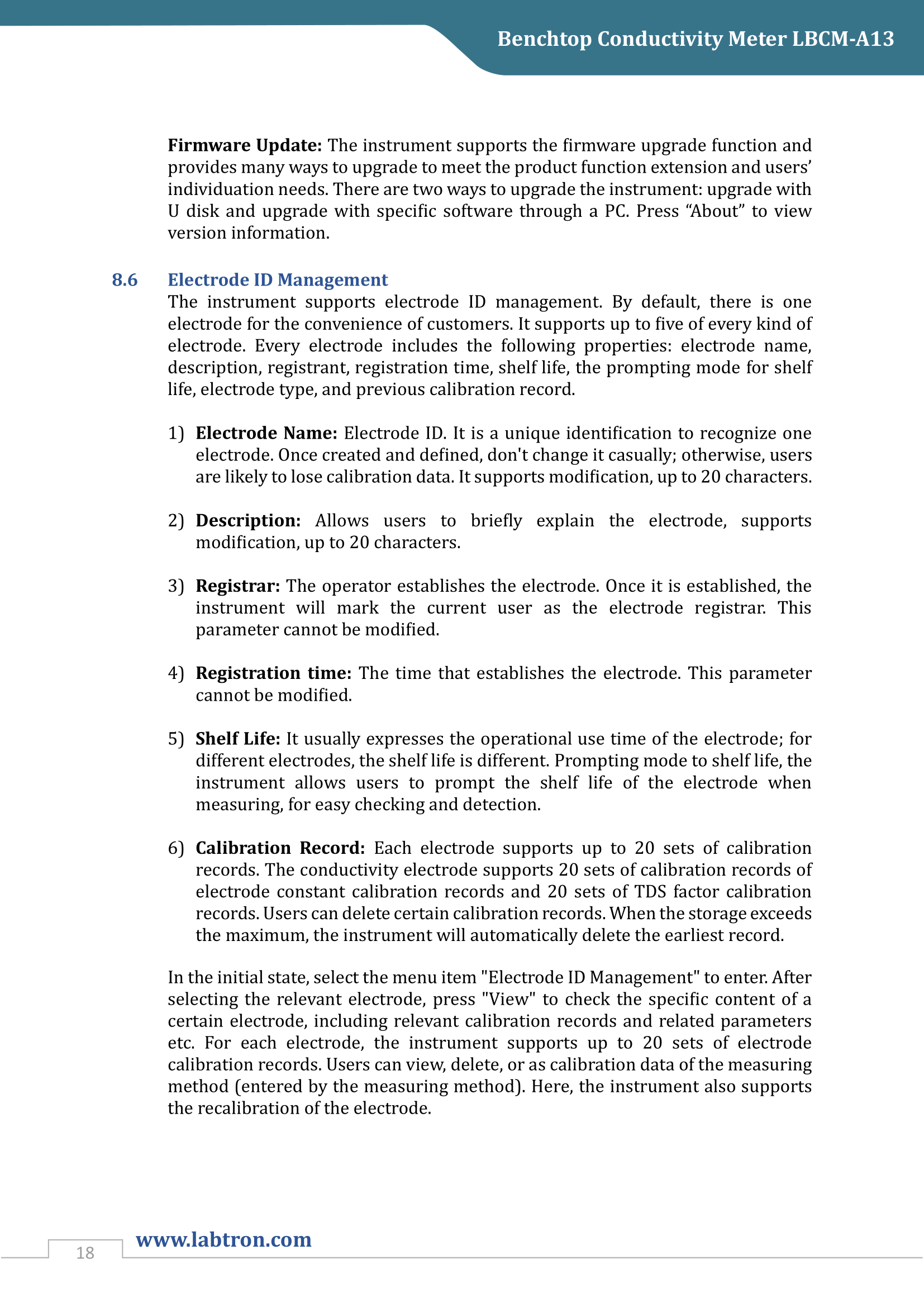 Benchtop Conductivity Meter LBCM-A13 Manual