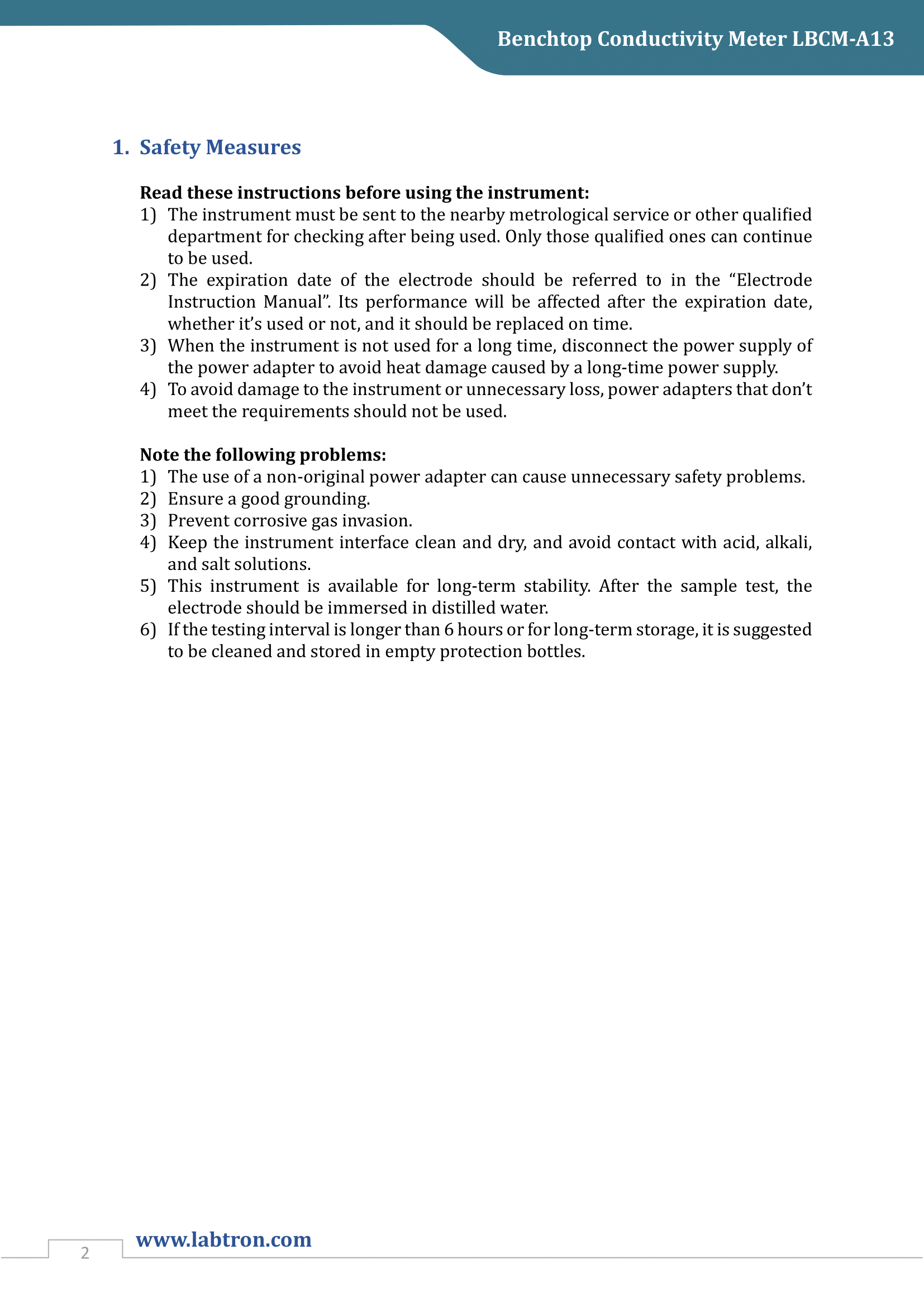 Benchtop Conductivity Meter LBCM-A13 Manual