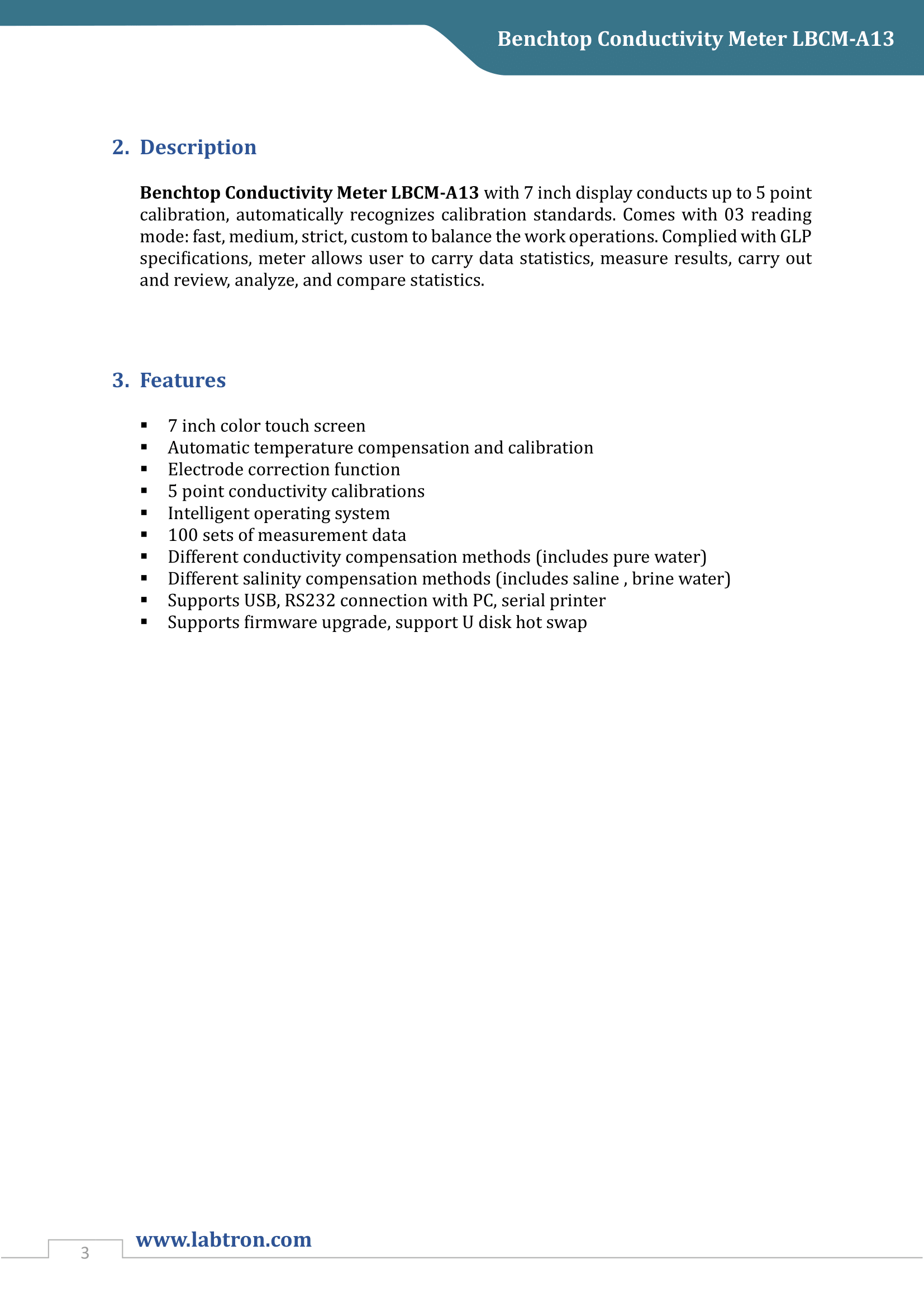 Benchtop Conductivity Meter LBCM-A13 Manual