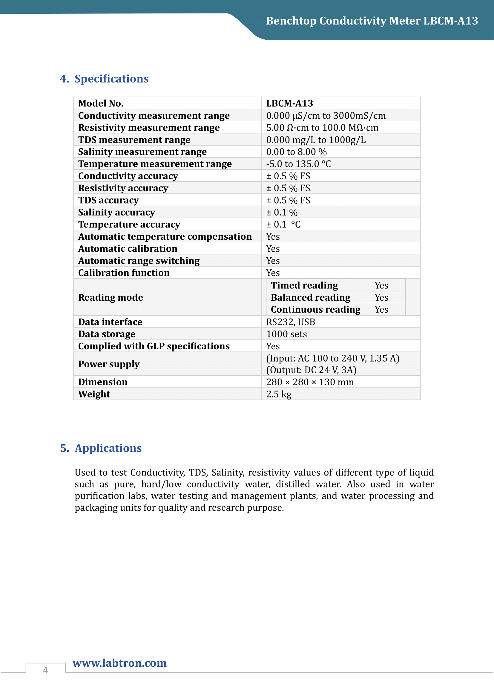 Benchtop Conductivity Meter LBCM-A13 Manual