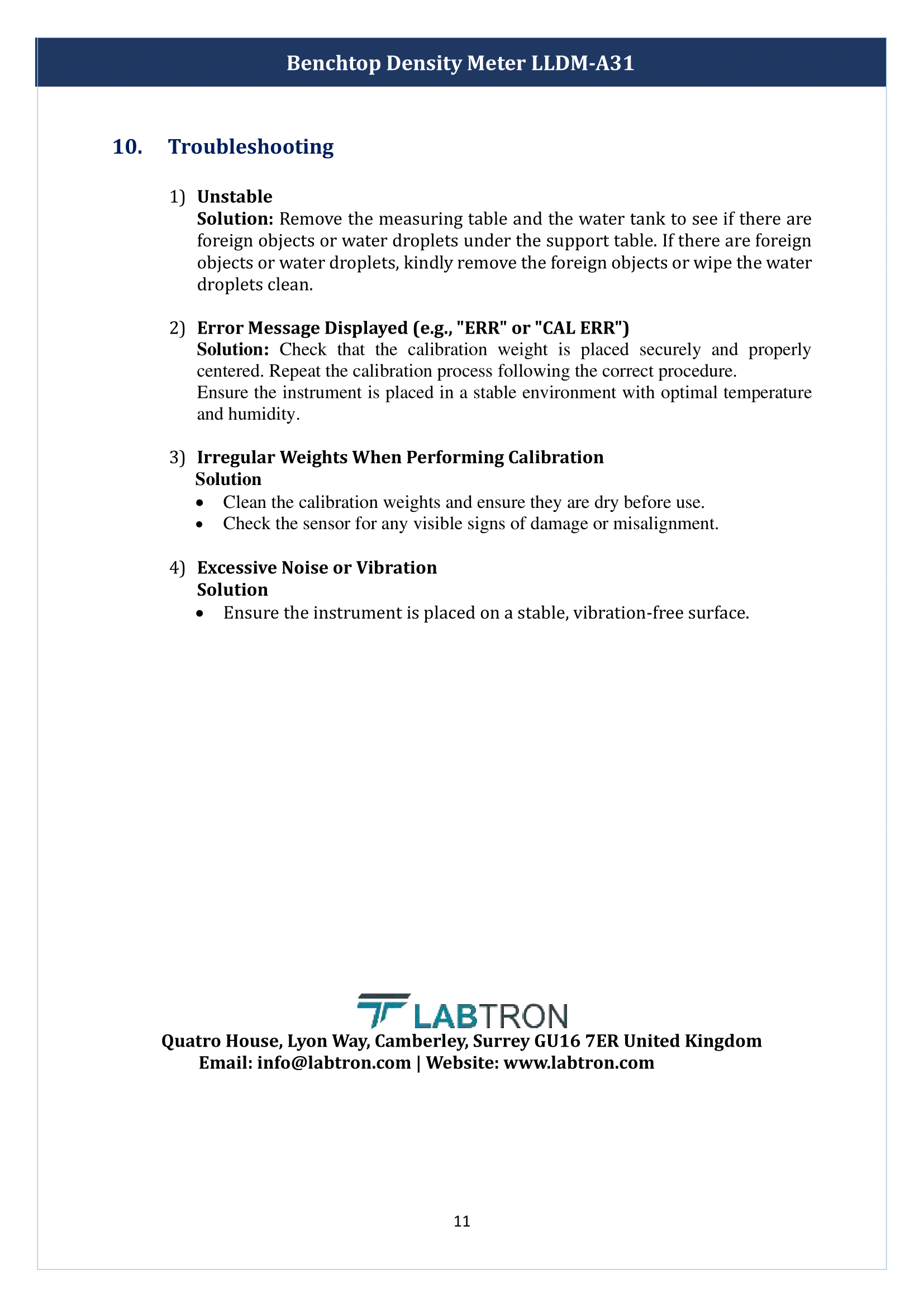 Benchtop Density Meter LLDM-A31 Manual