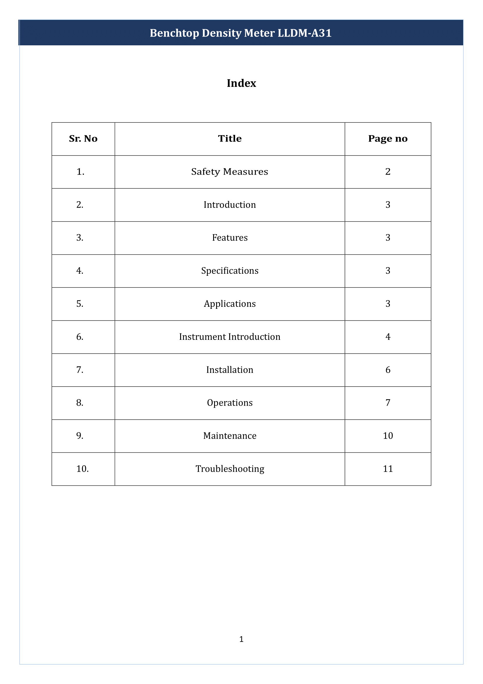 Benchtop Density Meter LLDM-A31 Manual