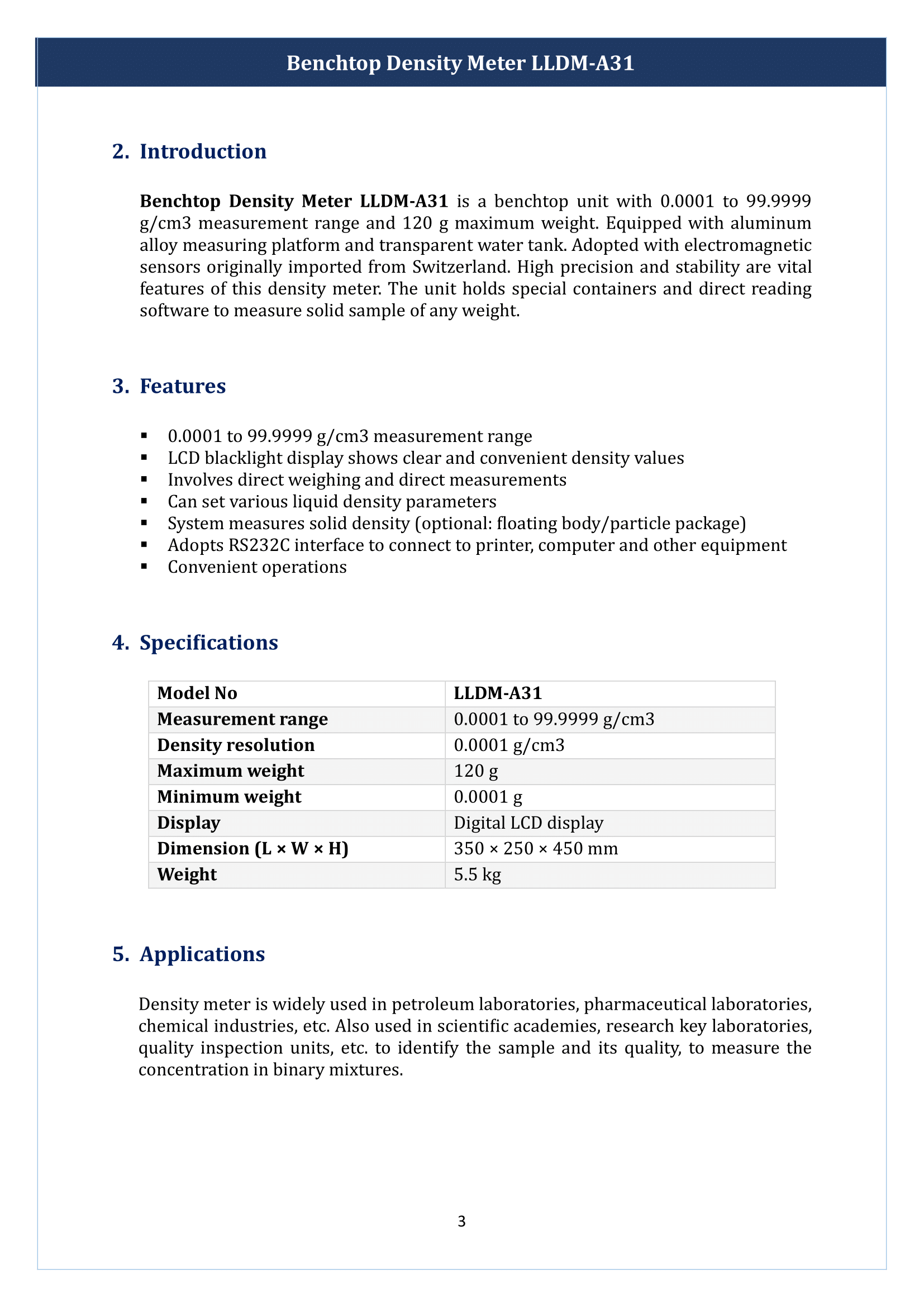 Benchtop Density Meter LLDM-A31 Manual