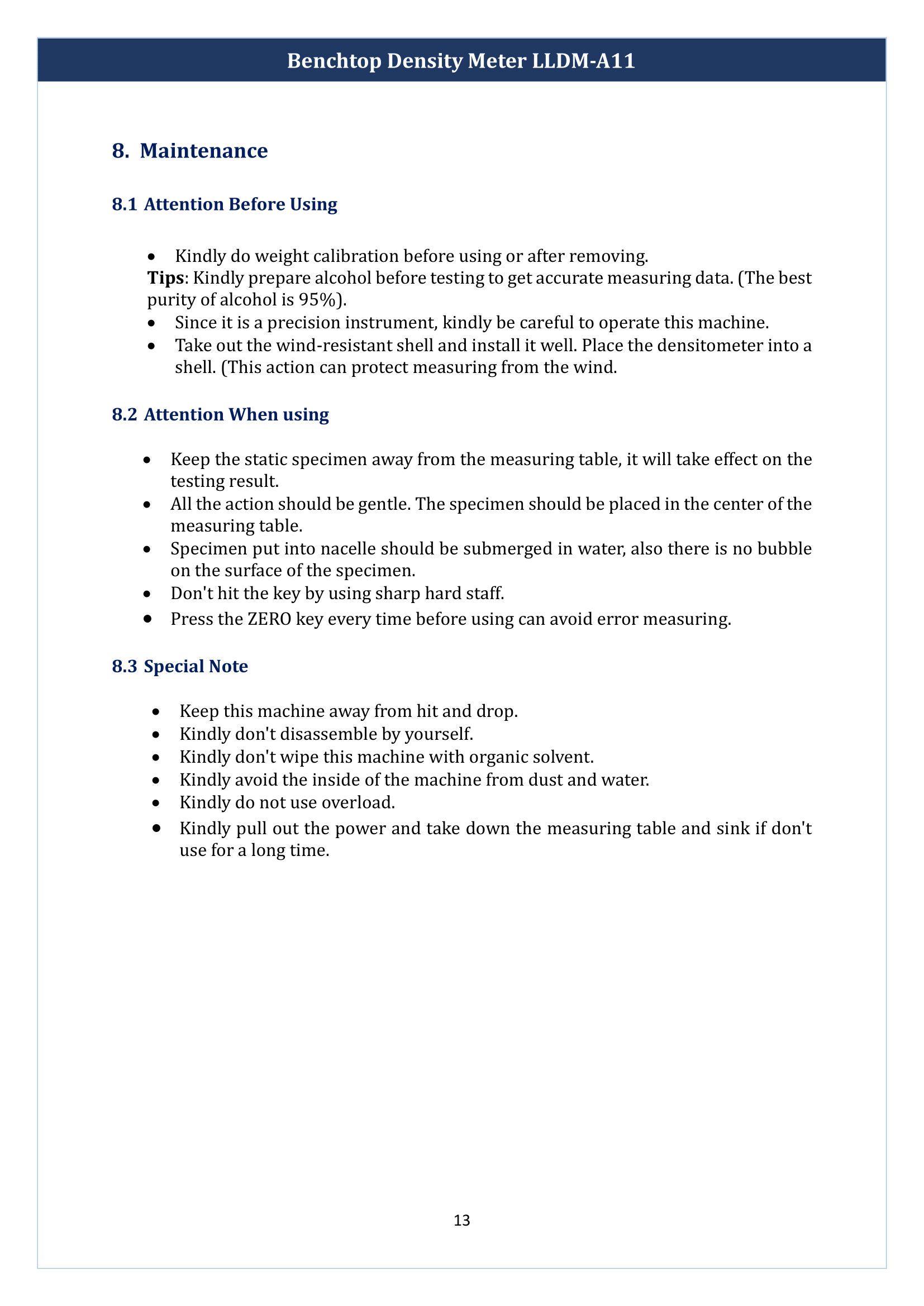 Benchtop Density Meter LLDM-A11 Manual