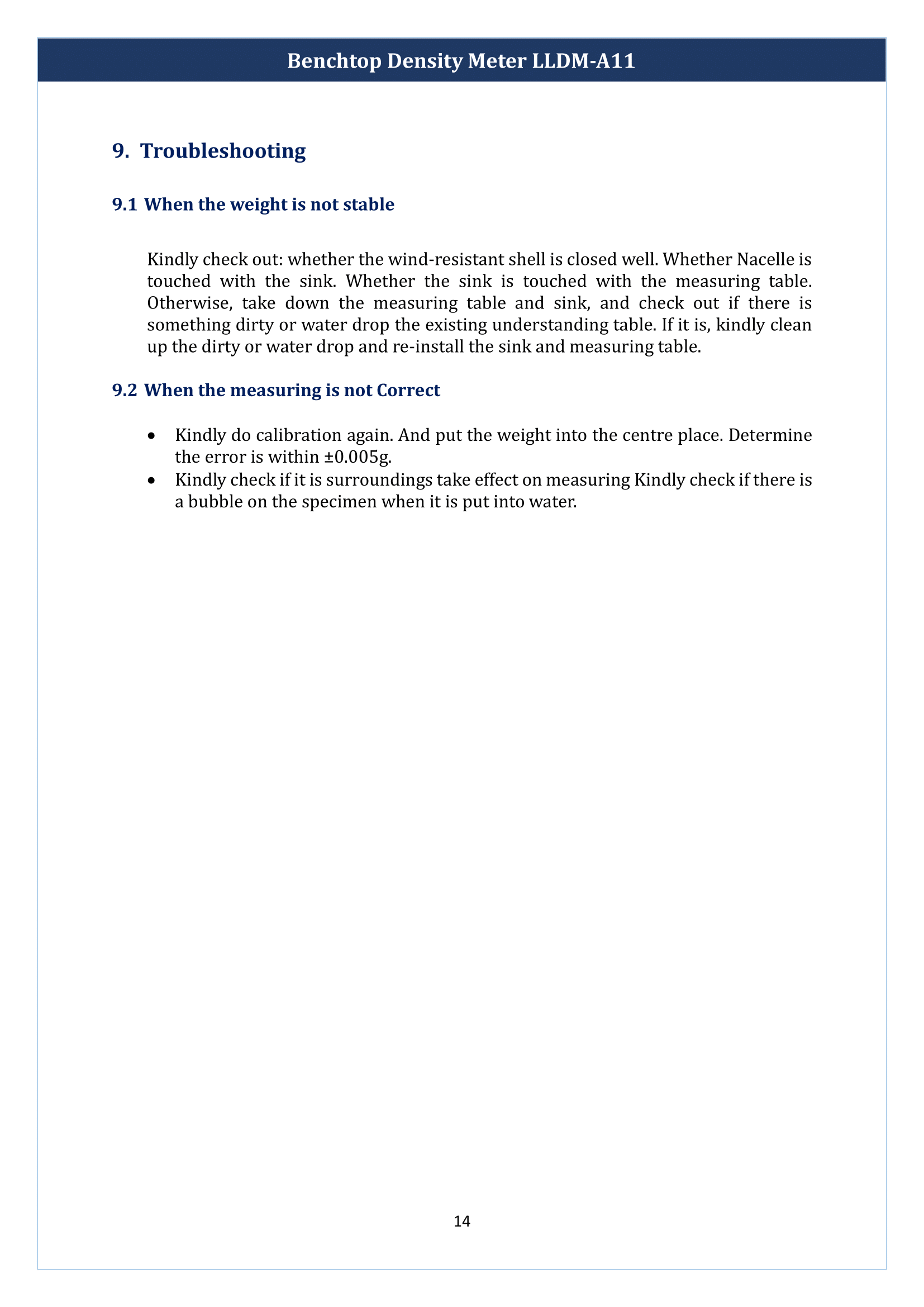 Benchtop Density Meter LLDM-A11 Manual